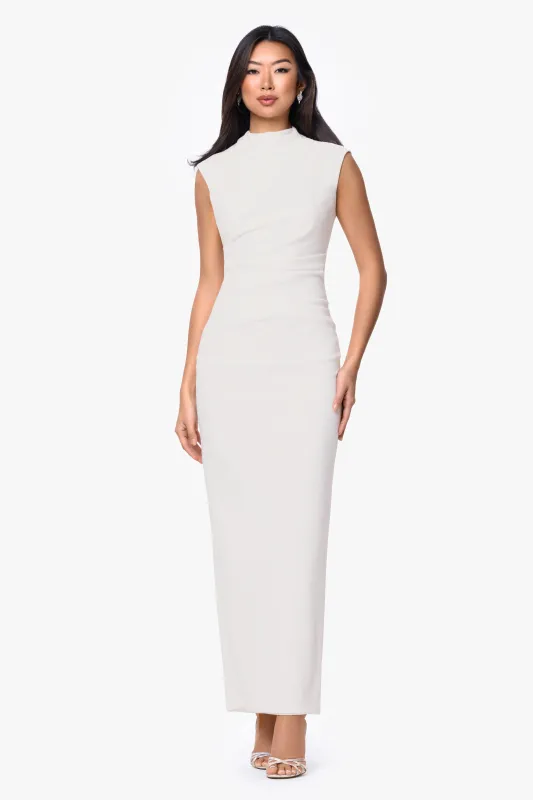 “Katalina” Scuba Crepe Ruched Mock Neck Dress made by Betsy & Adam