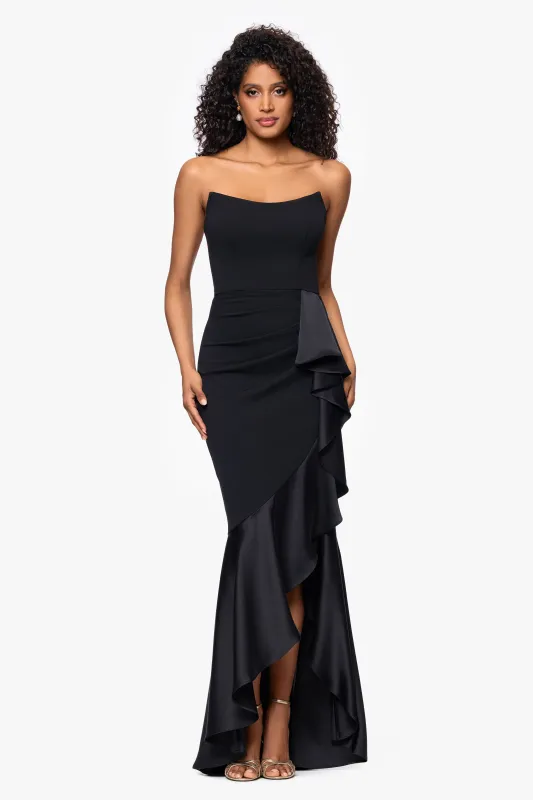 “Sierra” Scuba Crepe & Satin Strapless Dress made by Betsy & Adam