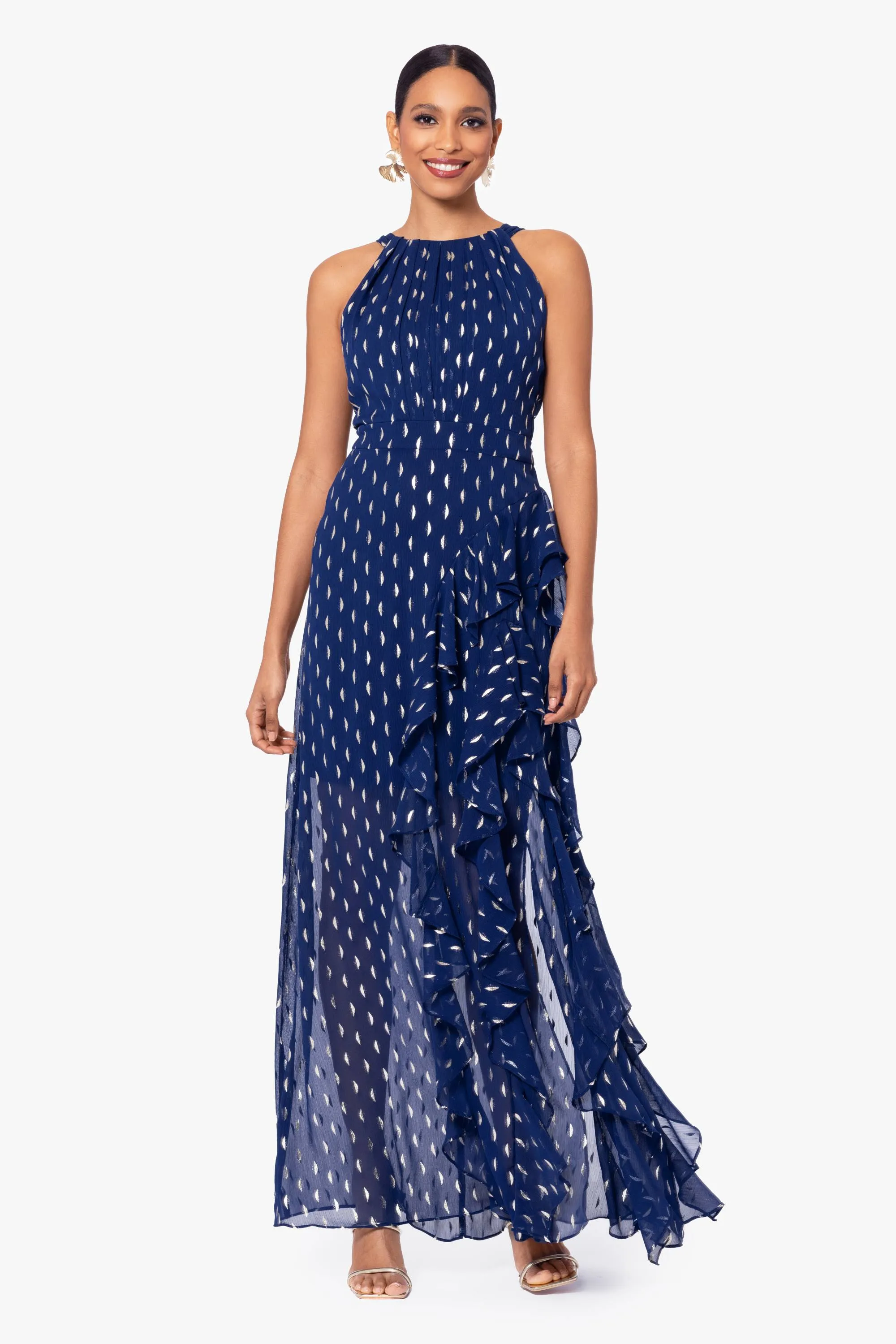 "Karina" Chiffon Foil Ruffle Tie Neck Dress sold by Betsy & Adam product image thumbnail 5