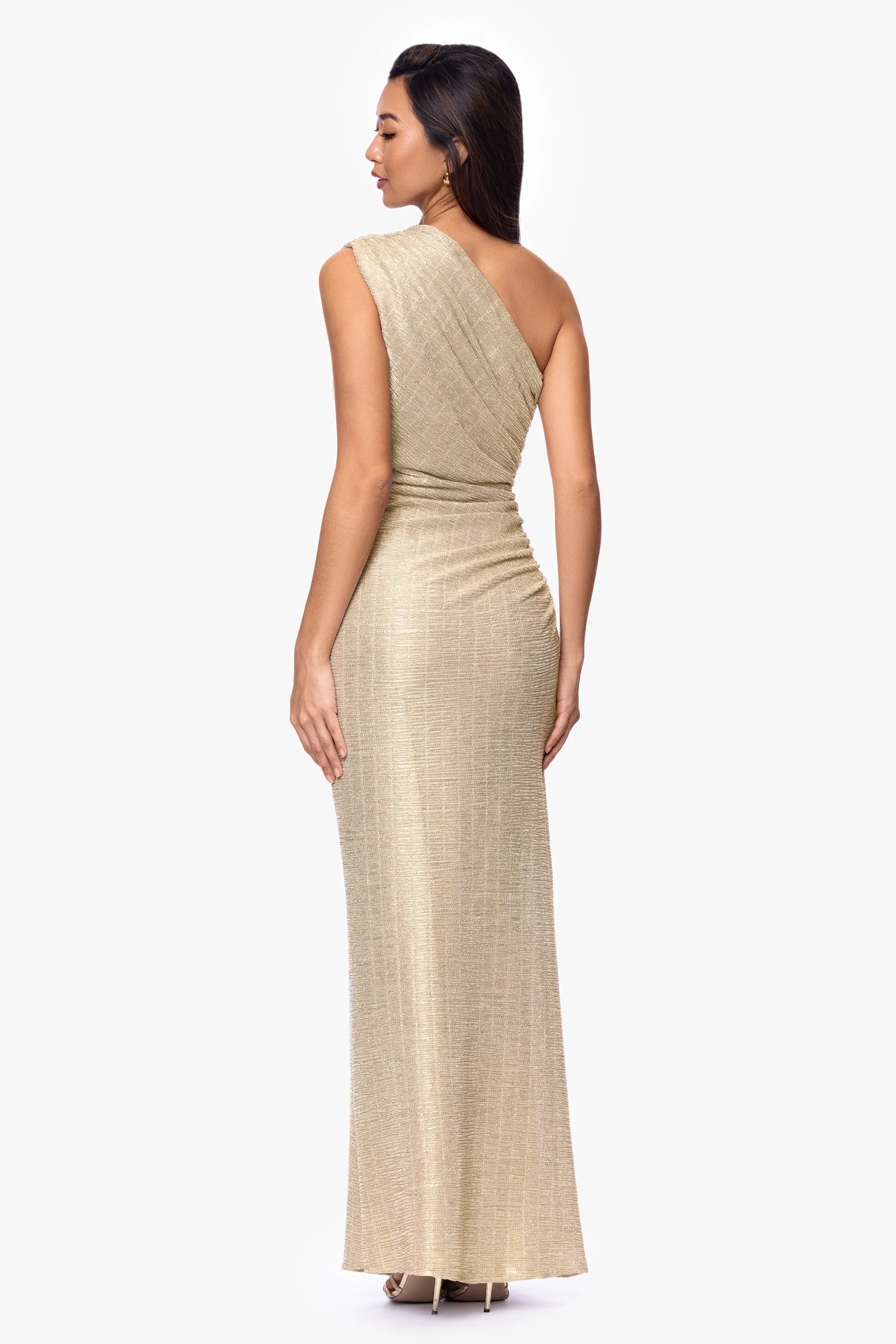 "Avril" Metallic One Shoulder Ruched Dress sold by Betsy & Adam product image thumbnail 3