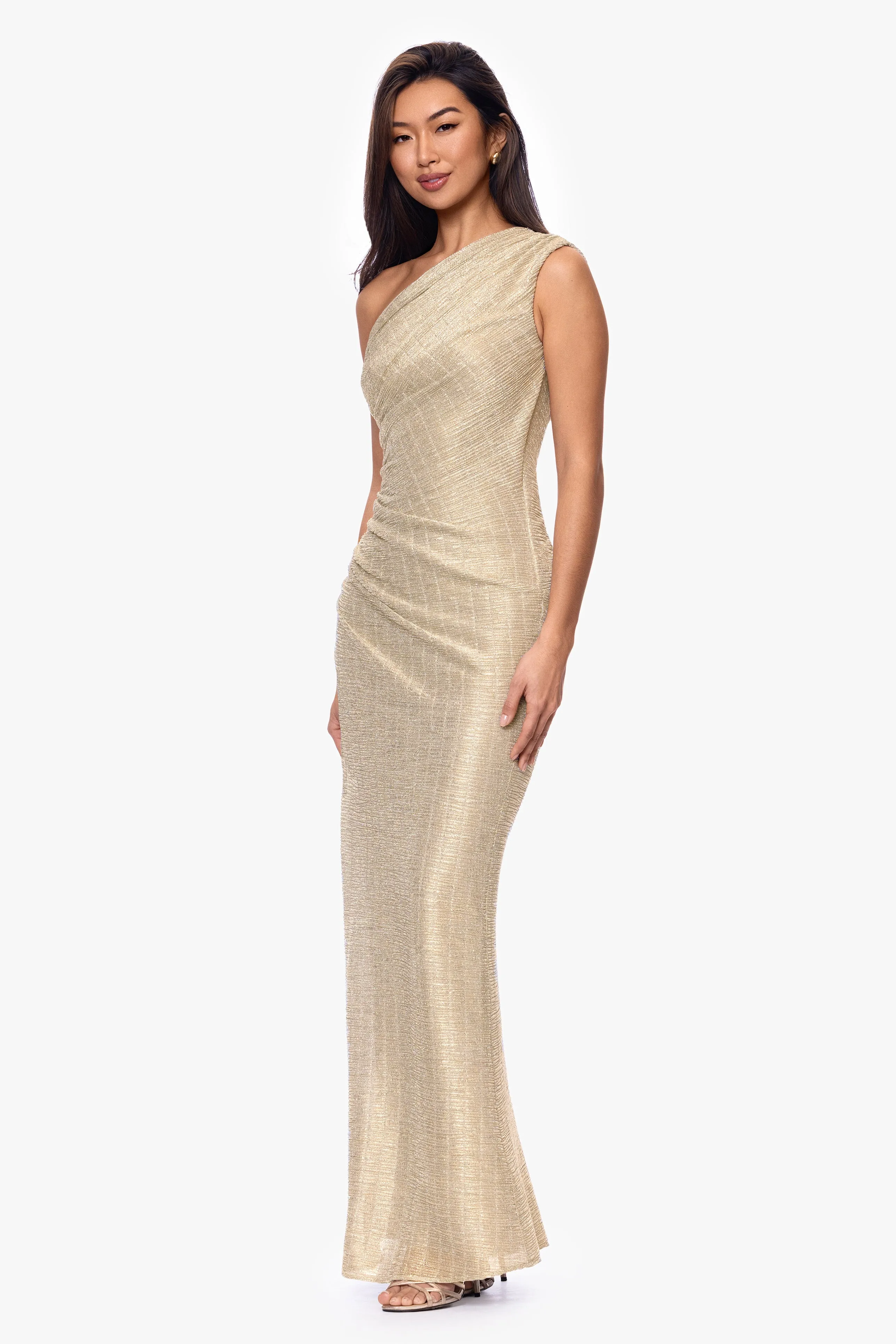 "Avril" Metallic One Shoulder Ruched Dress sold by Betsy & Adam product image thumbnail 4