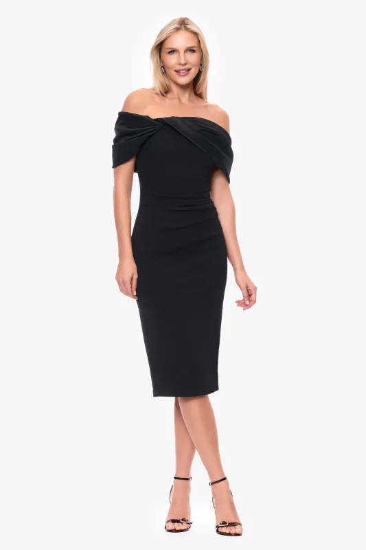 "Sloane" Scuba Crepe Off The Shoulder Short Dress made by Betsy & Adam