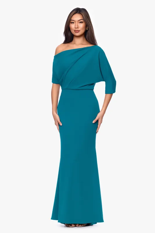 “Madeline” Scuba Crepe Off The Shoulder Dress made by Betsy & Adam
