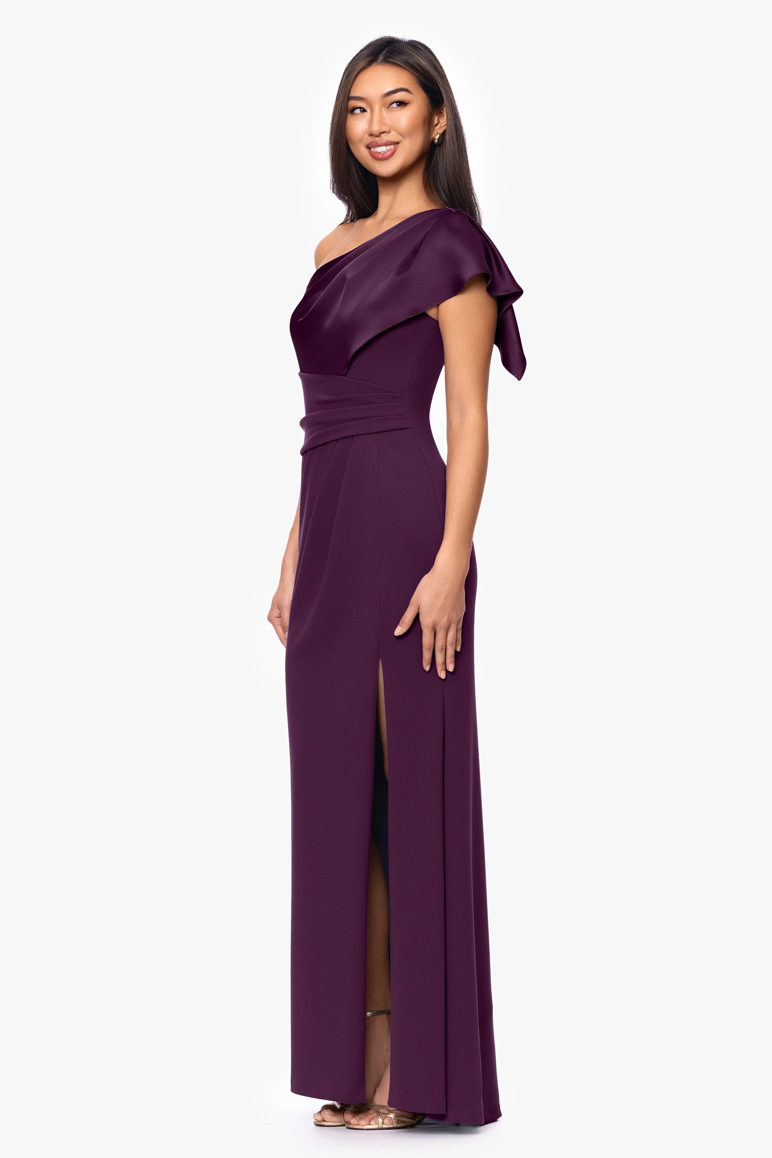"Jules" Scuba Crepe & Satin One Shoulder Dress sold by Betsy & Adam product image thumbnail 4