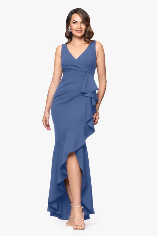 "Candace" Petite V-Neck Hi Low Cascade Dress made by Betsy & Adam