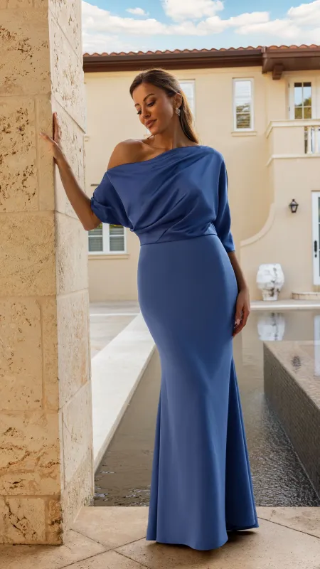 "Ana" Scuba Crepe & Satin Drop Shoulder Dress made by Betsy & Adam