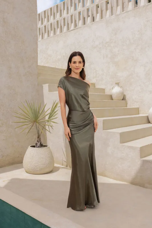 "Sofia" Satin Drop Shoulder Dress made by Betsy & Adam