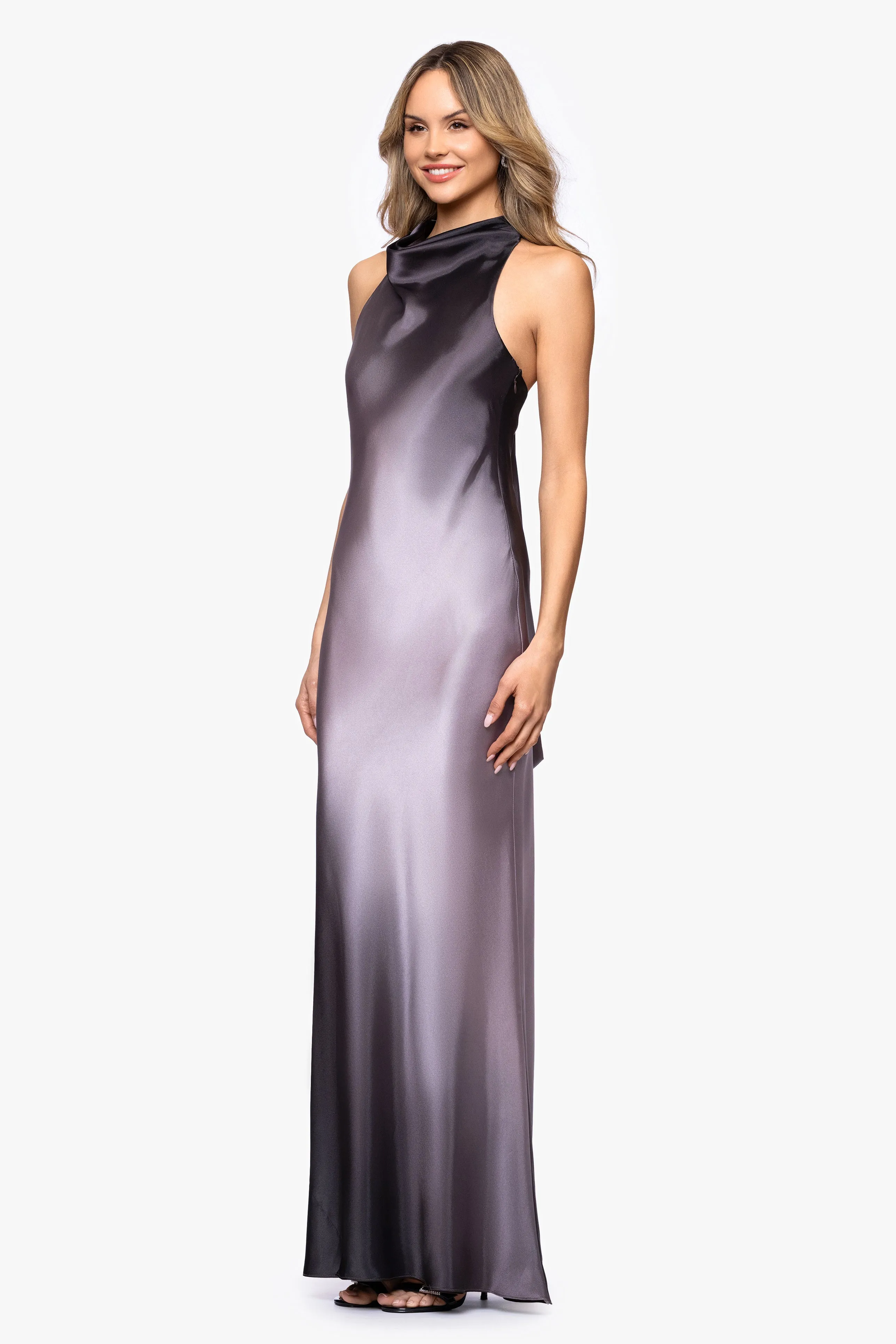 "Alina" Ombre Satin Cowl Tie Neck Dress sold by Betsy & Adam product image thumbnail 4