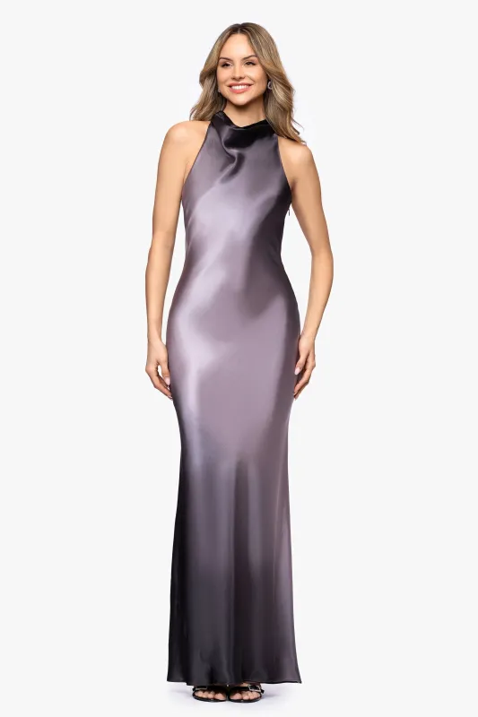 "Alina" Ombre Satin Cowl Tie Neck Dress made by Betsy & Adam