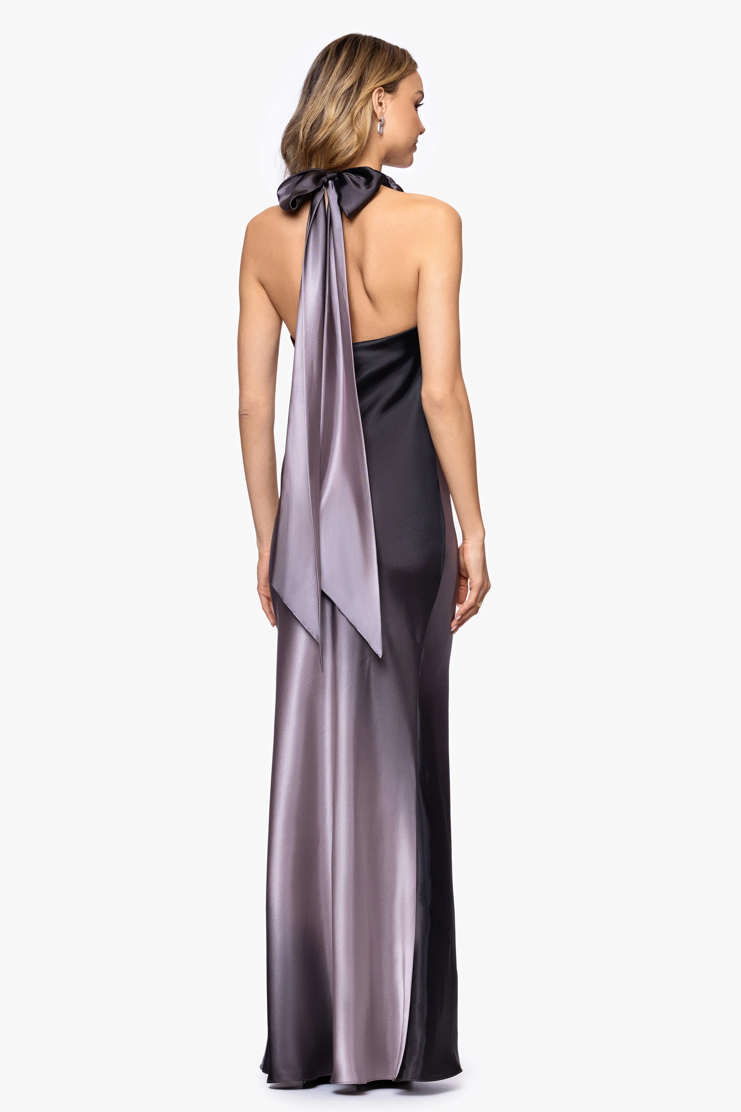 "Alina" Ombre Satin Cowl Tie Neck Dress sold by Betsy & Adam product image thumbnail 3