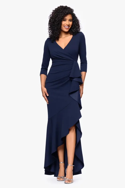 "Pauline" Scuba Crepe 3/4 Sleeve Ruffle Dress made by Betsy & Adam