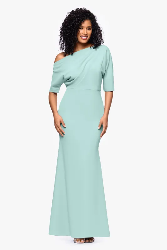 “Madeline” Scuba Crepe Off The Shoulder Dress made by Betsy & Adam
