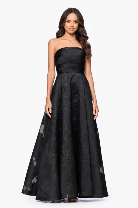 "Ellie" Organza Brocade Strapless Gown made by Betsy & Adam
