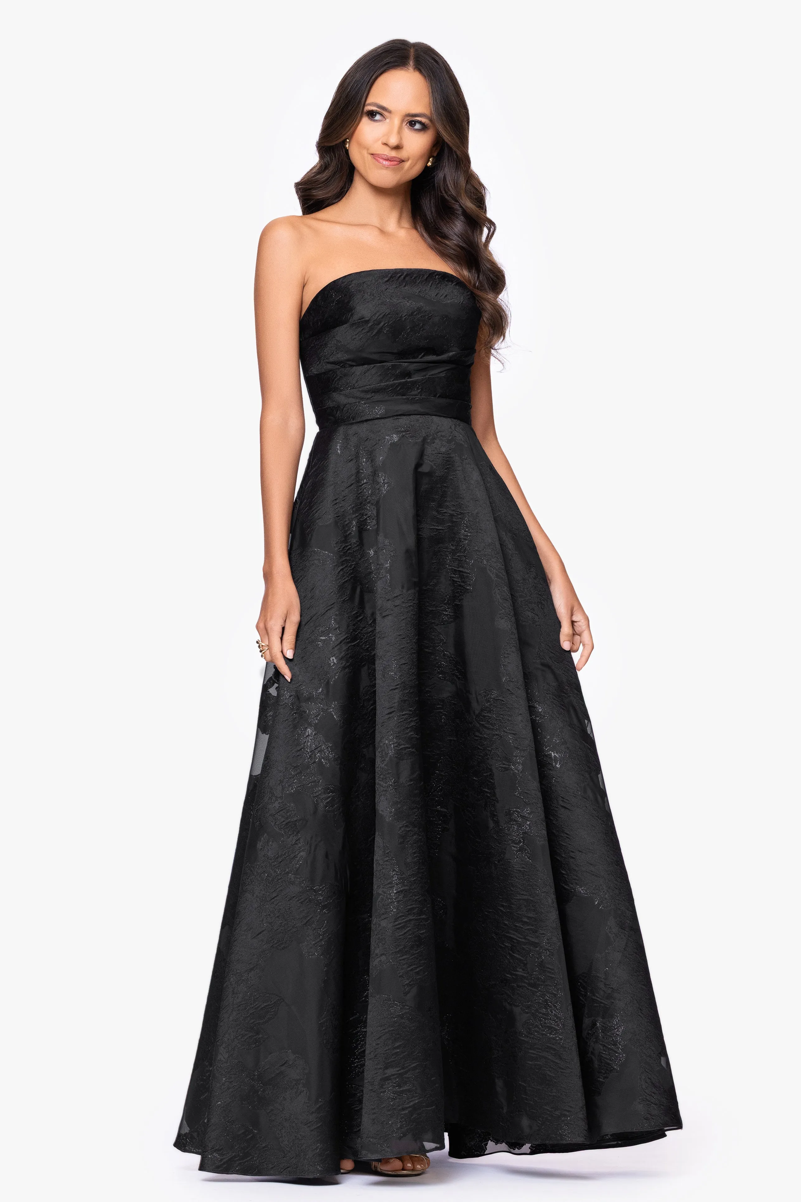 "Ellie" Organza Brocade Strapless Gown sold by Betsy & Adam product image thumbnail 4