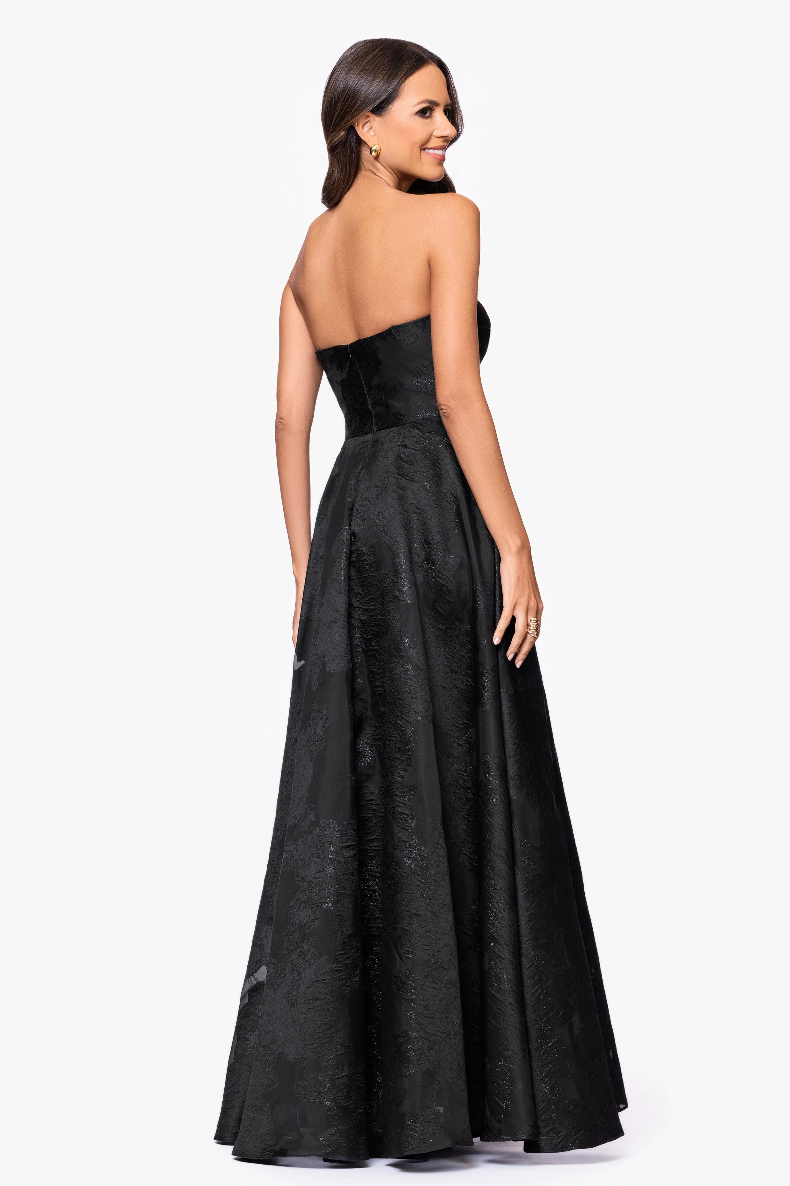 "Ellie" Organza Brocade Strapless Gown sold by Betsy & Adam product image thumbnail 3