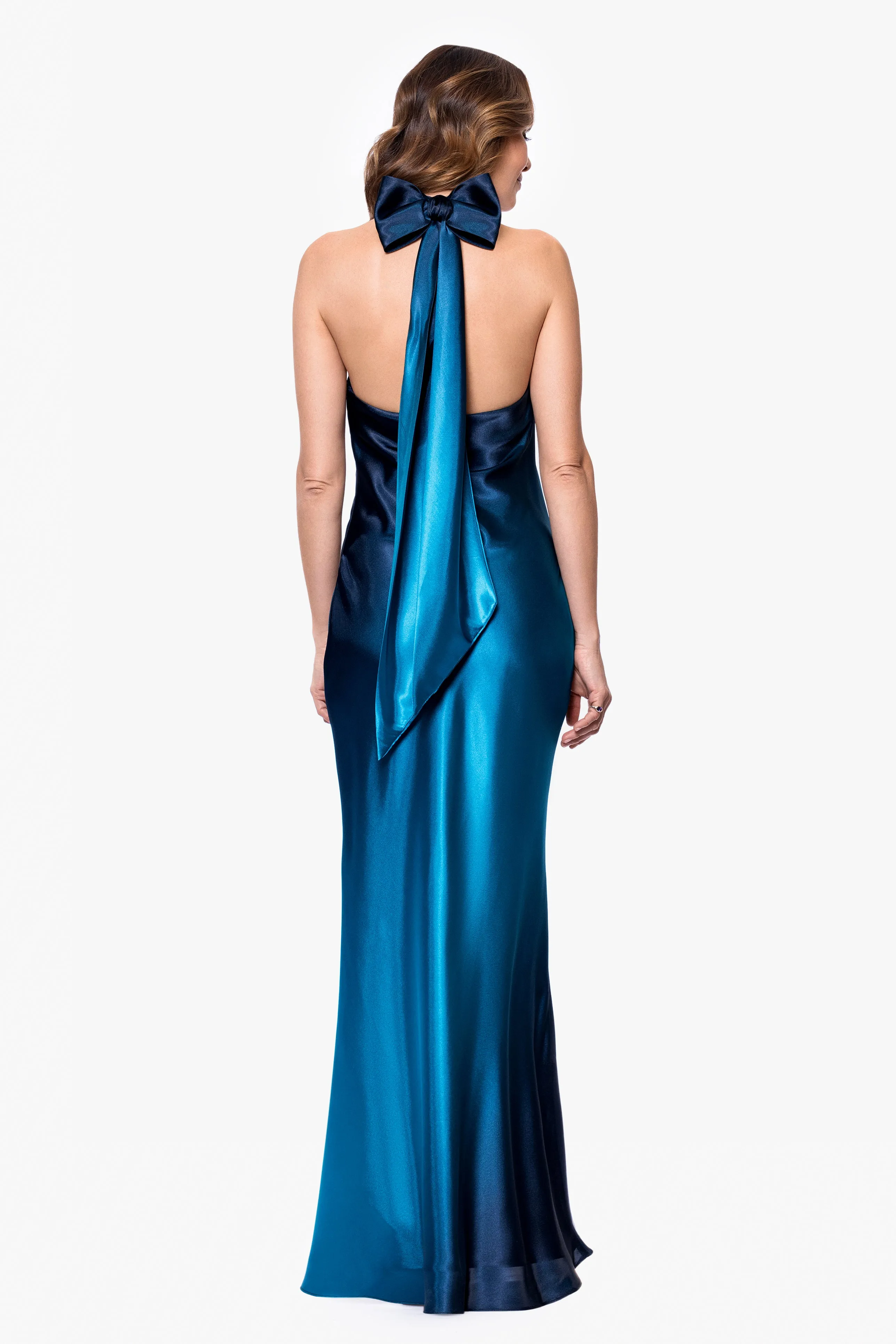 "Alina" Ombre Satin Cowl Tie Neck Dress sold by Betsy & Adam product image thumbnail 3