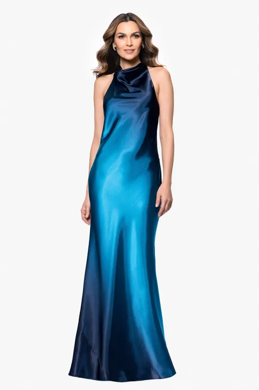 "Alina" Ombre Satin Cowl Tie Neck Dress made by Betsy & Adam
