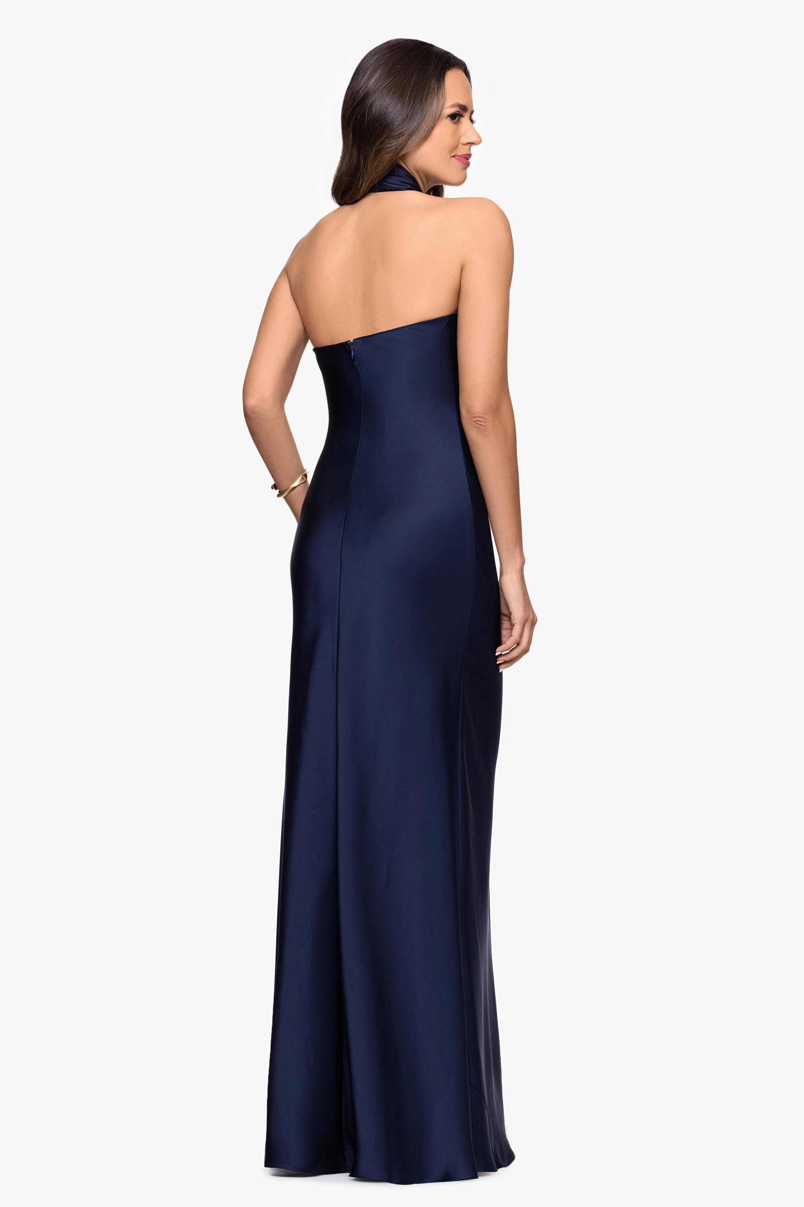 "Esmerelda" Satin Double Knotted Halter Neck Dress sold by Betsy & Adam product image thumbnail 3