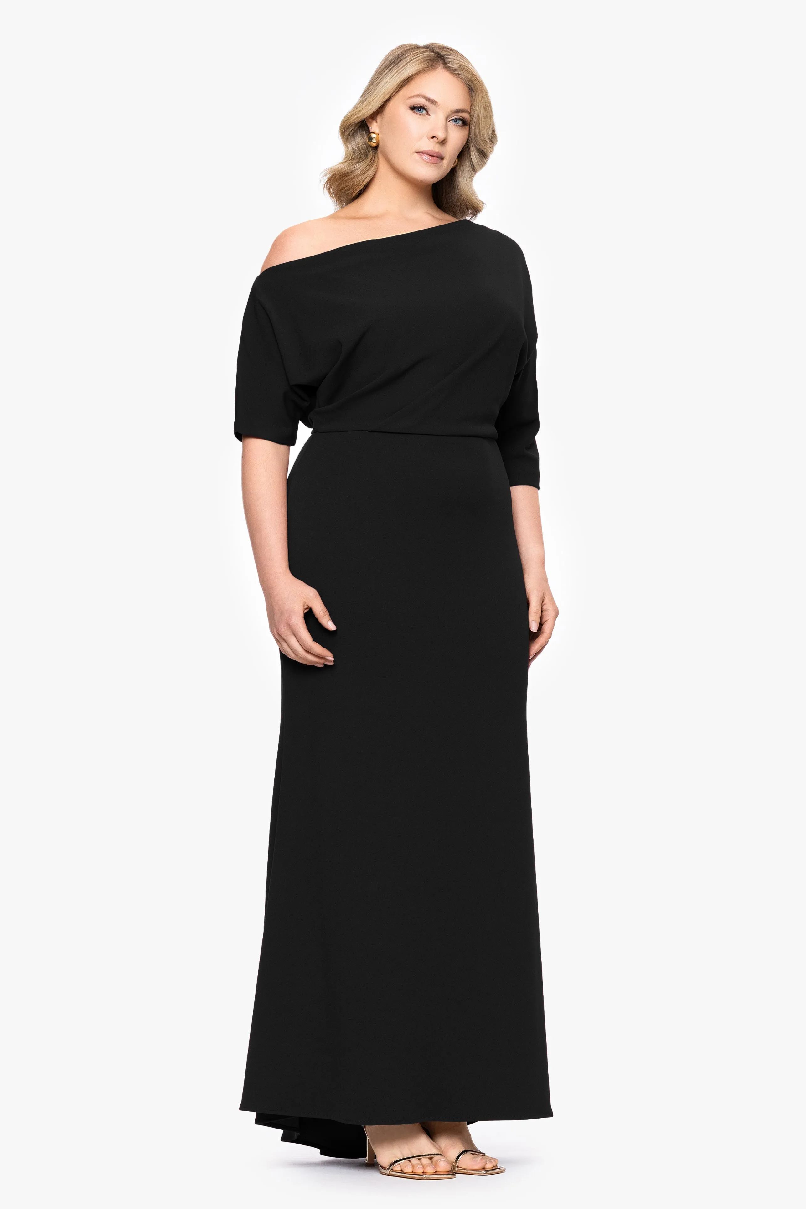 “Madeline” Plus Scuba Crepe Off The Shoulder Dress sold by Betsy & Adam product image thumbnail 4