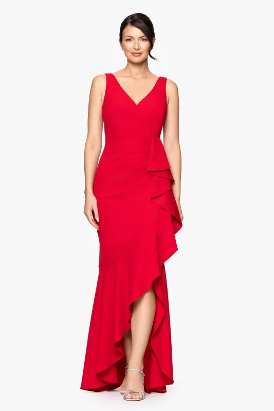"Candace" V-Neck Hi Low Cascade Dress made by Betsy & Adam