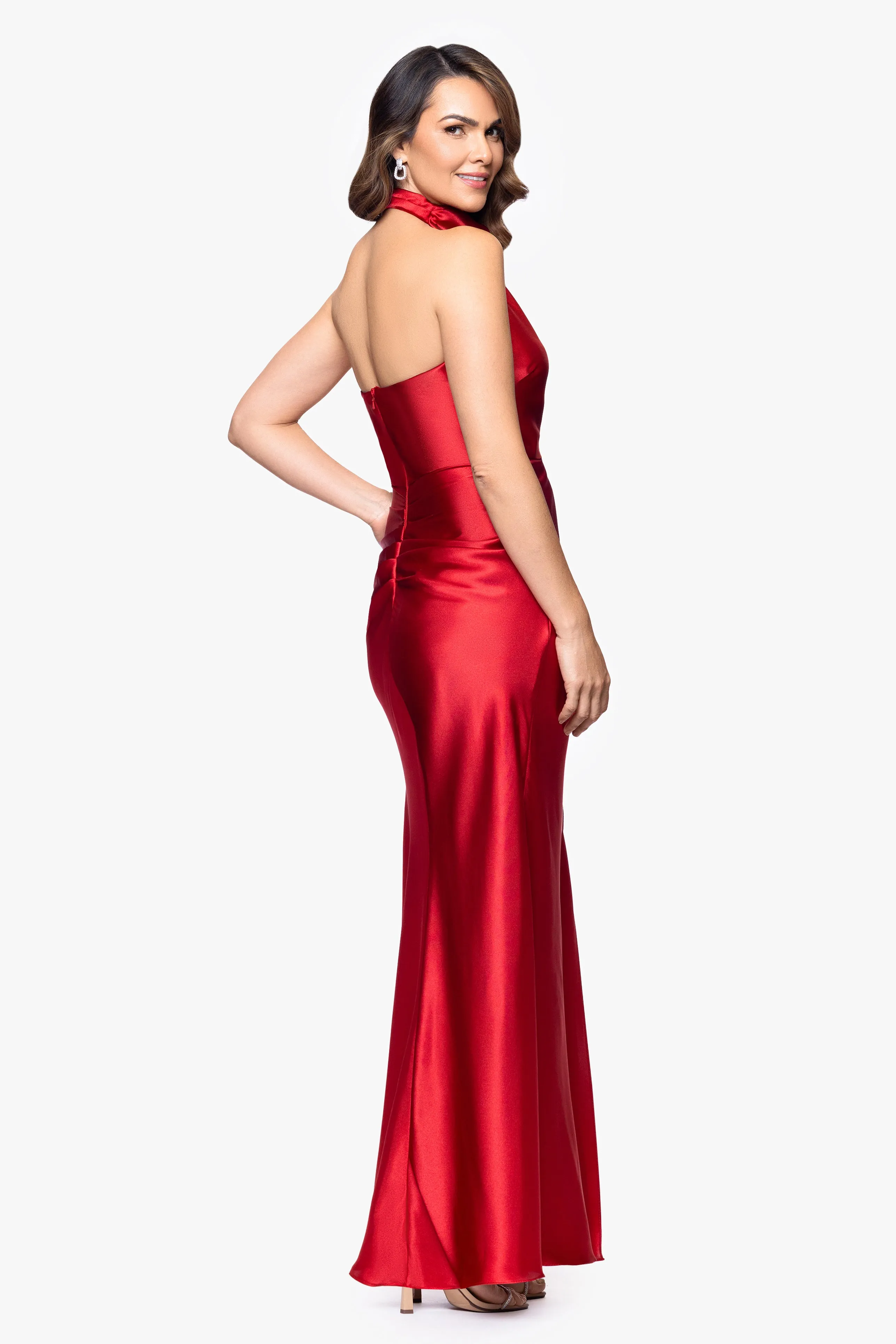 "Antonia" Satin Cowl Halter Neck Ruched Dress sold by Betsy & Adam product image thumbnail 3