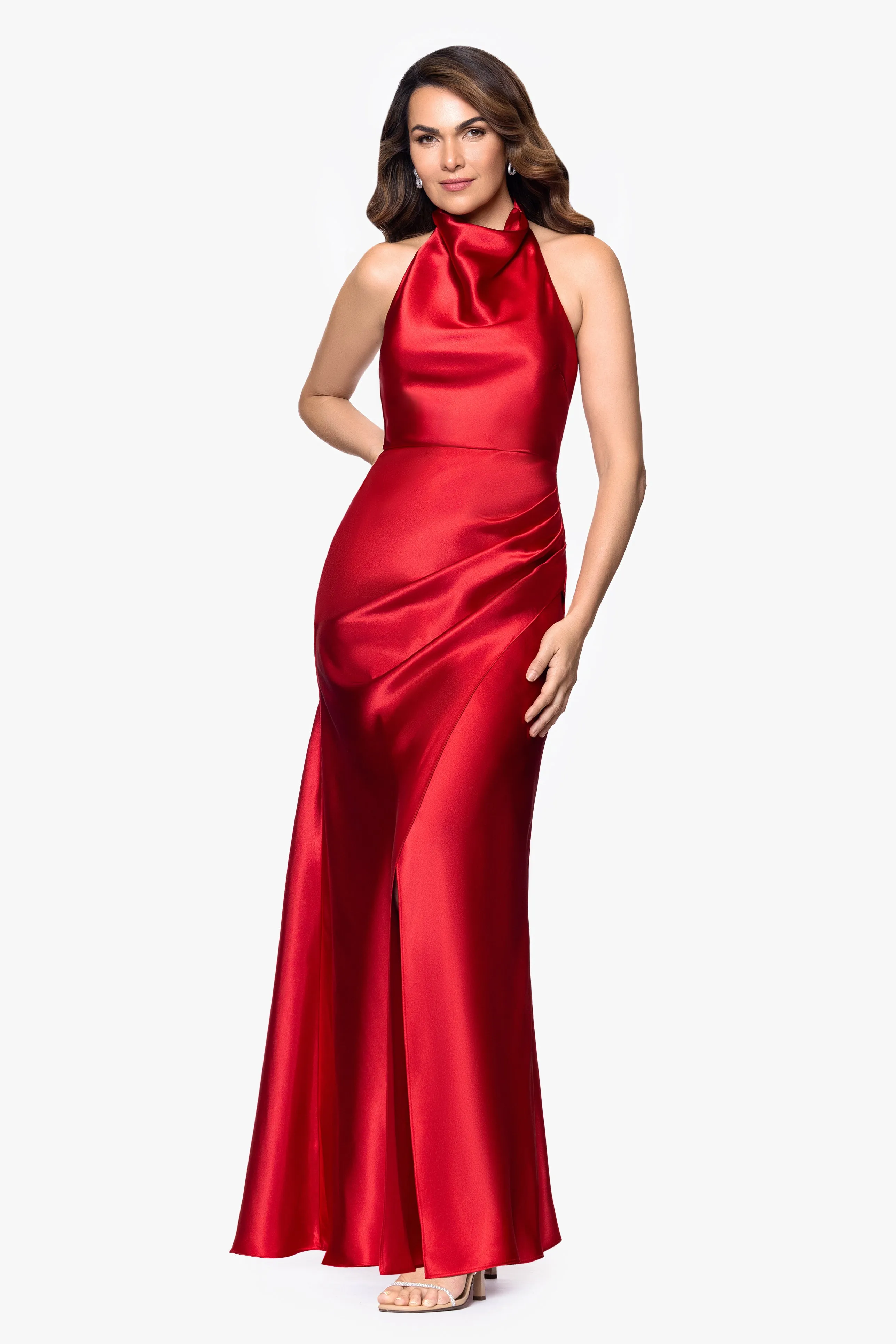 "Antonia" Satin Cowl Halter Neck Ruched Dress sold by Betsy & Adam product image thumbnail 4