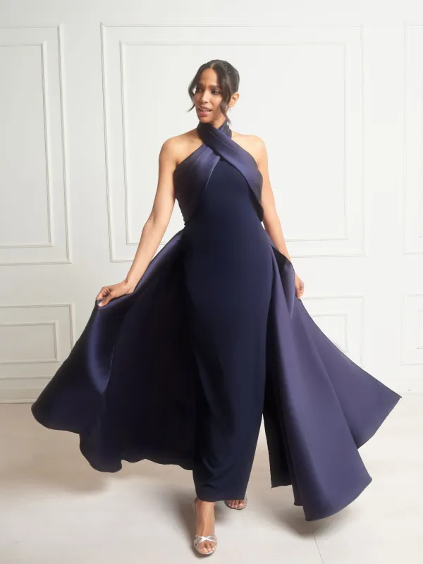 "Dina" Scuba Crepe Twist Halter Neck Gown made by Betsy & Adam