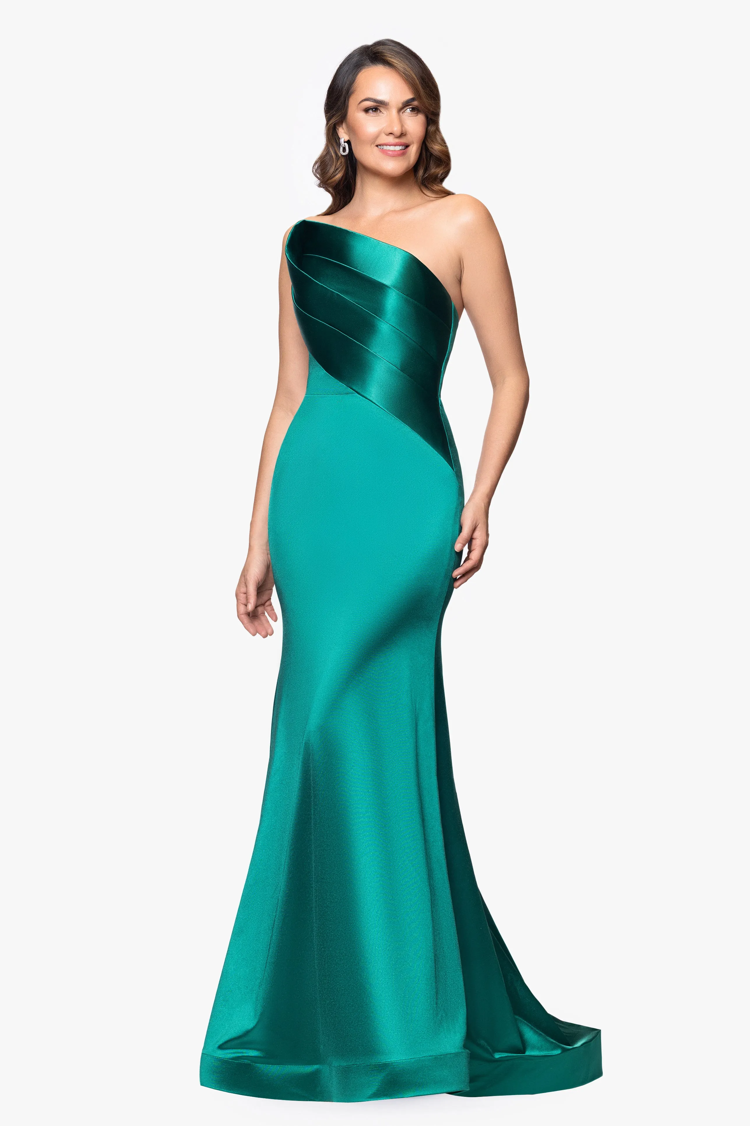 "Emilia" Satin Strapless Asymmetric Neckline Dress sold by Betsy & Adam product image thumbnail 4