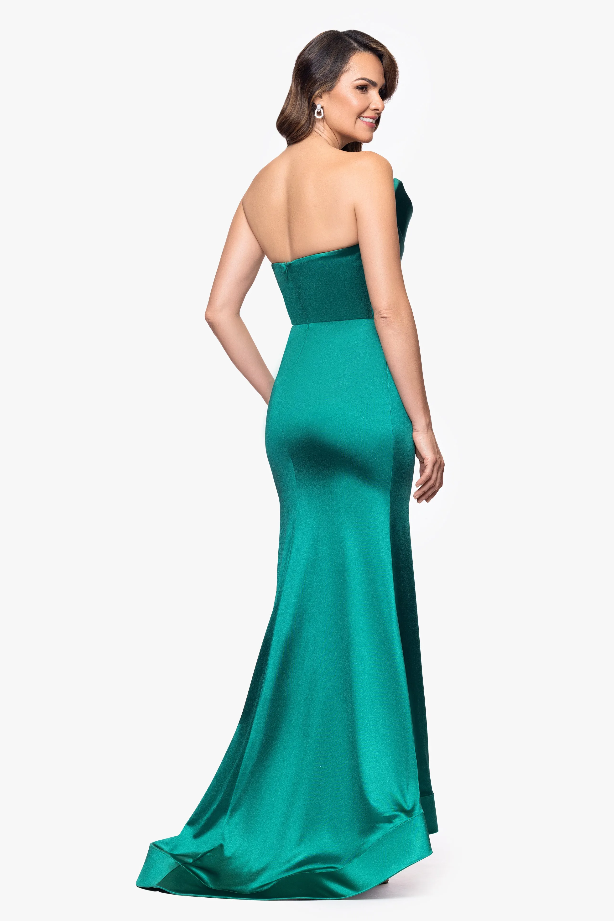 "Emilia" Satin Strapless Asymmetric Neckline Dress sold by Betsy & Adam product image thumbnail 3