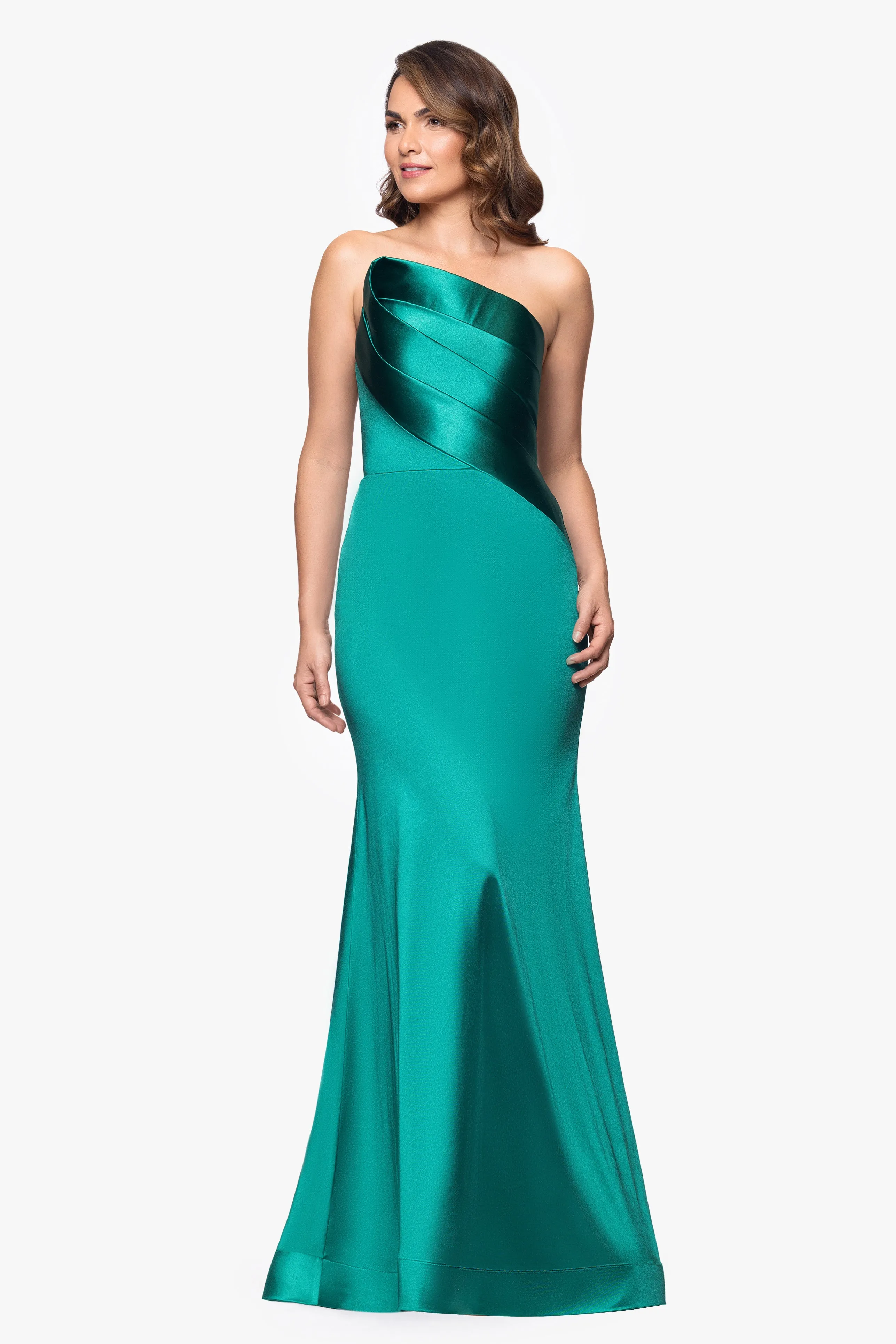"Emilia" Satin Strapless Asymmetric Neckline Dress sold by Betsy & Adam product image thumbnail 5