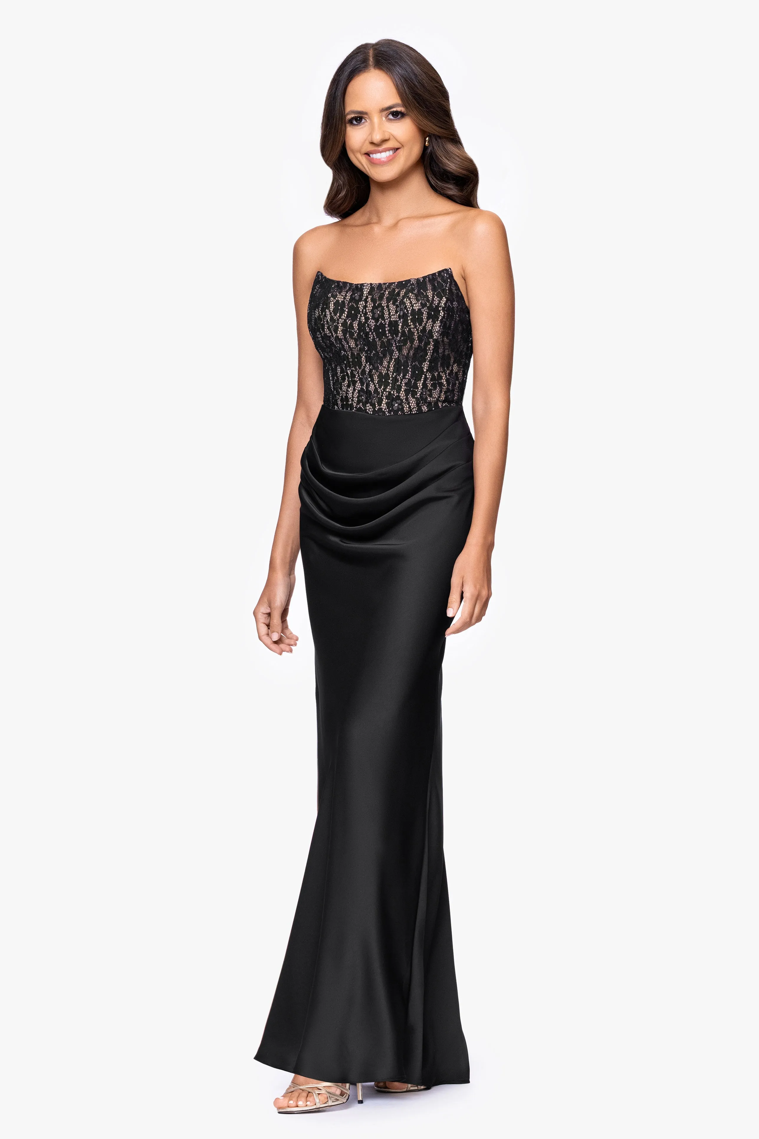 "Velma" Lace Corset Bodice & Satin Skirt Strapless Dress sold by Betsy & Adam product image thumbnail 4