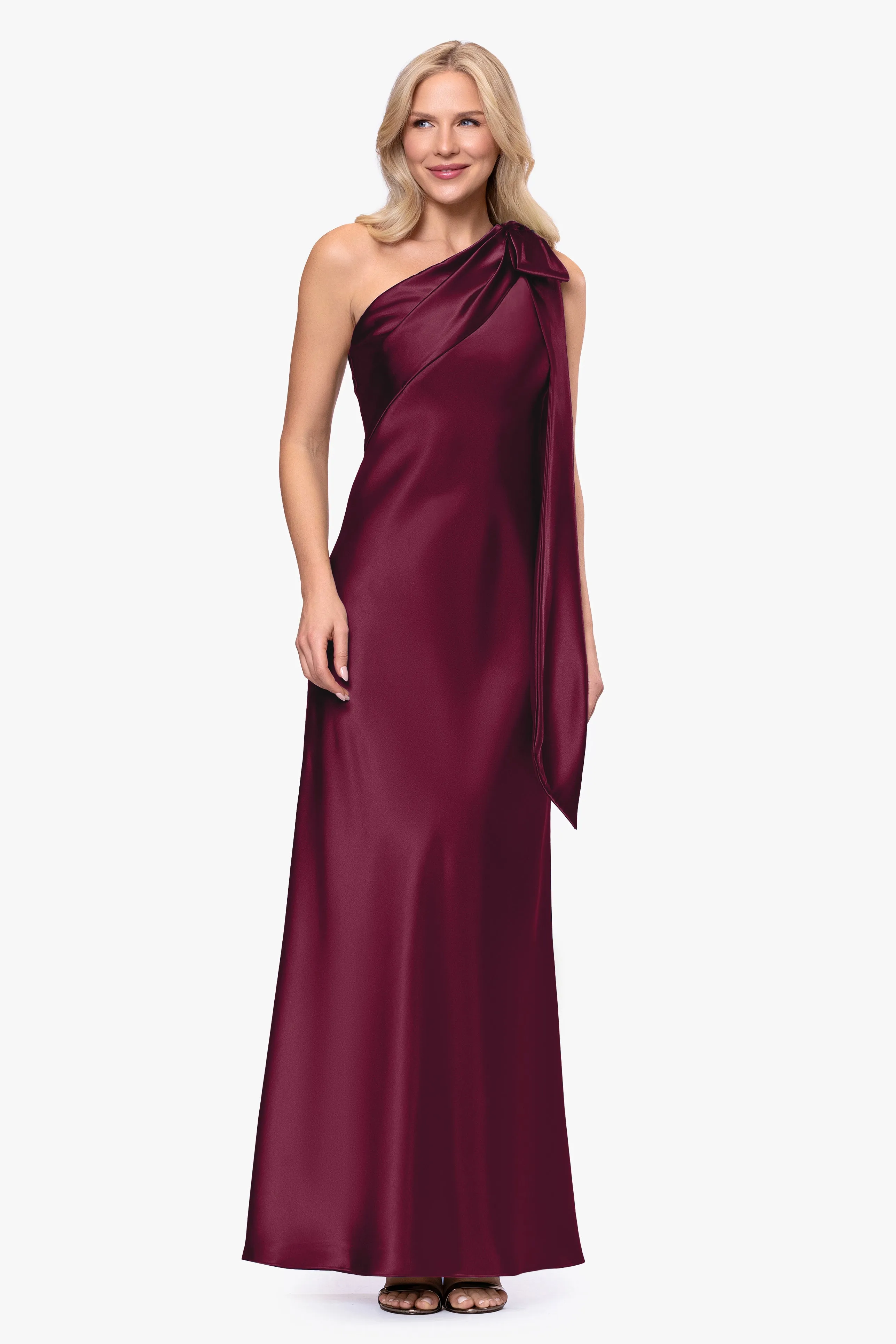 "Dove" Satin One Shoulder Bow Dress sold by Betsy & Adam