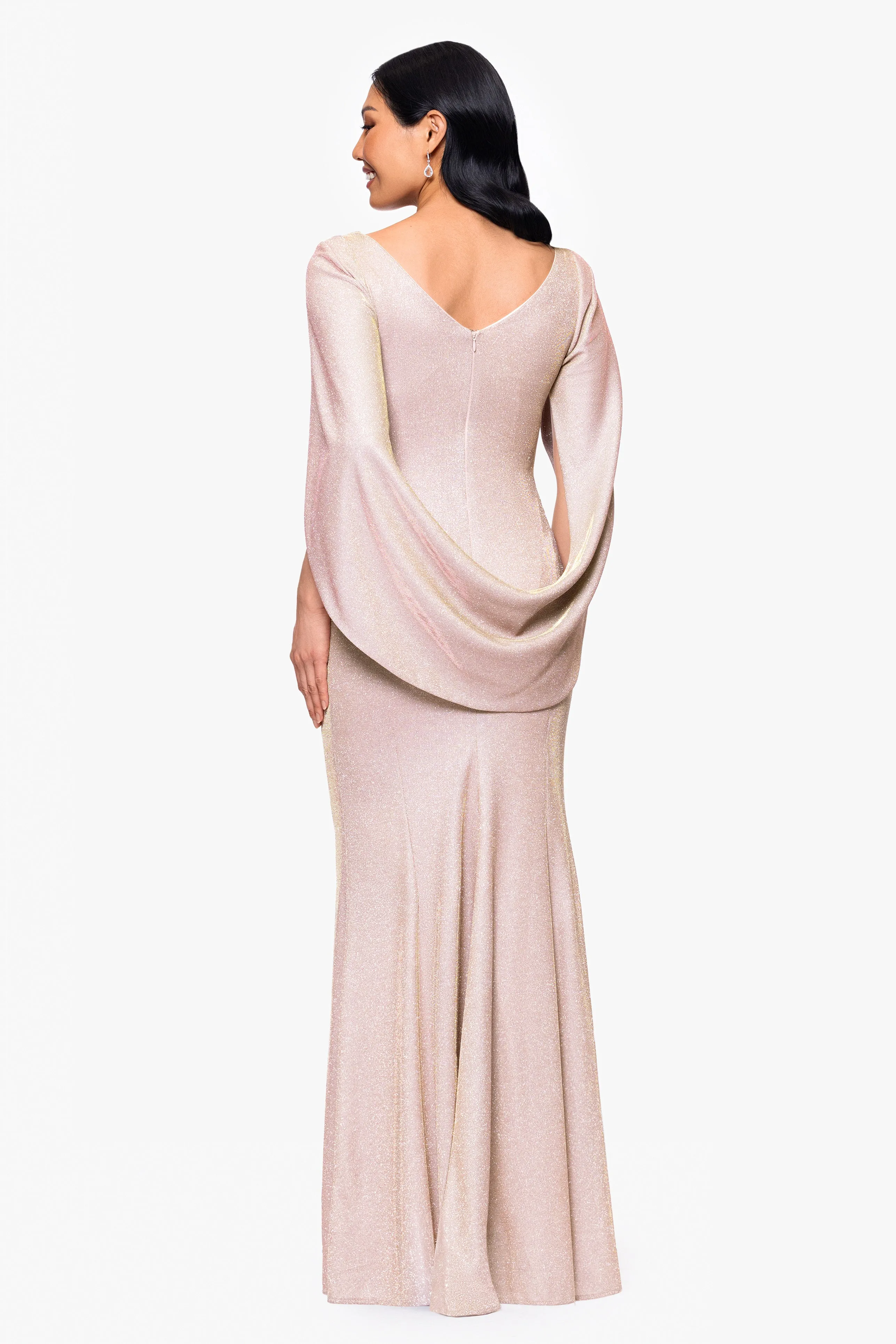 "Gracie" Petite Metallic Knit Glitter Draped Dress sold by Betsy & Adam product image thumbnail 3