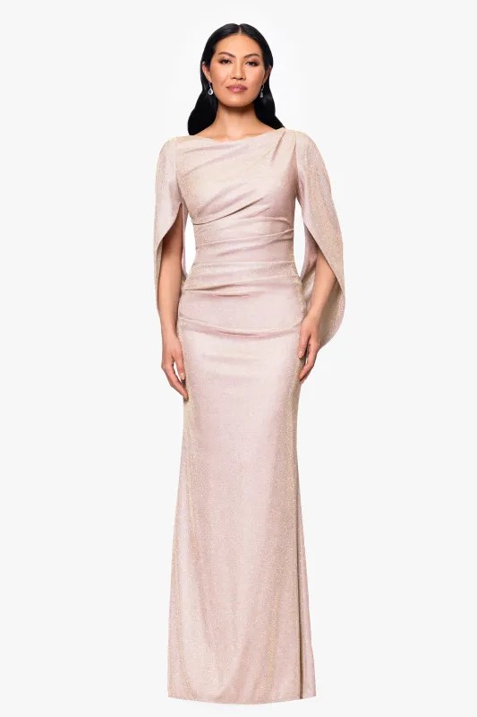 "Gracie" Petite Metallic Knit Glitter Draped Dress made by Betsy & Adam