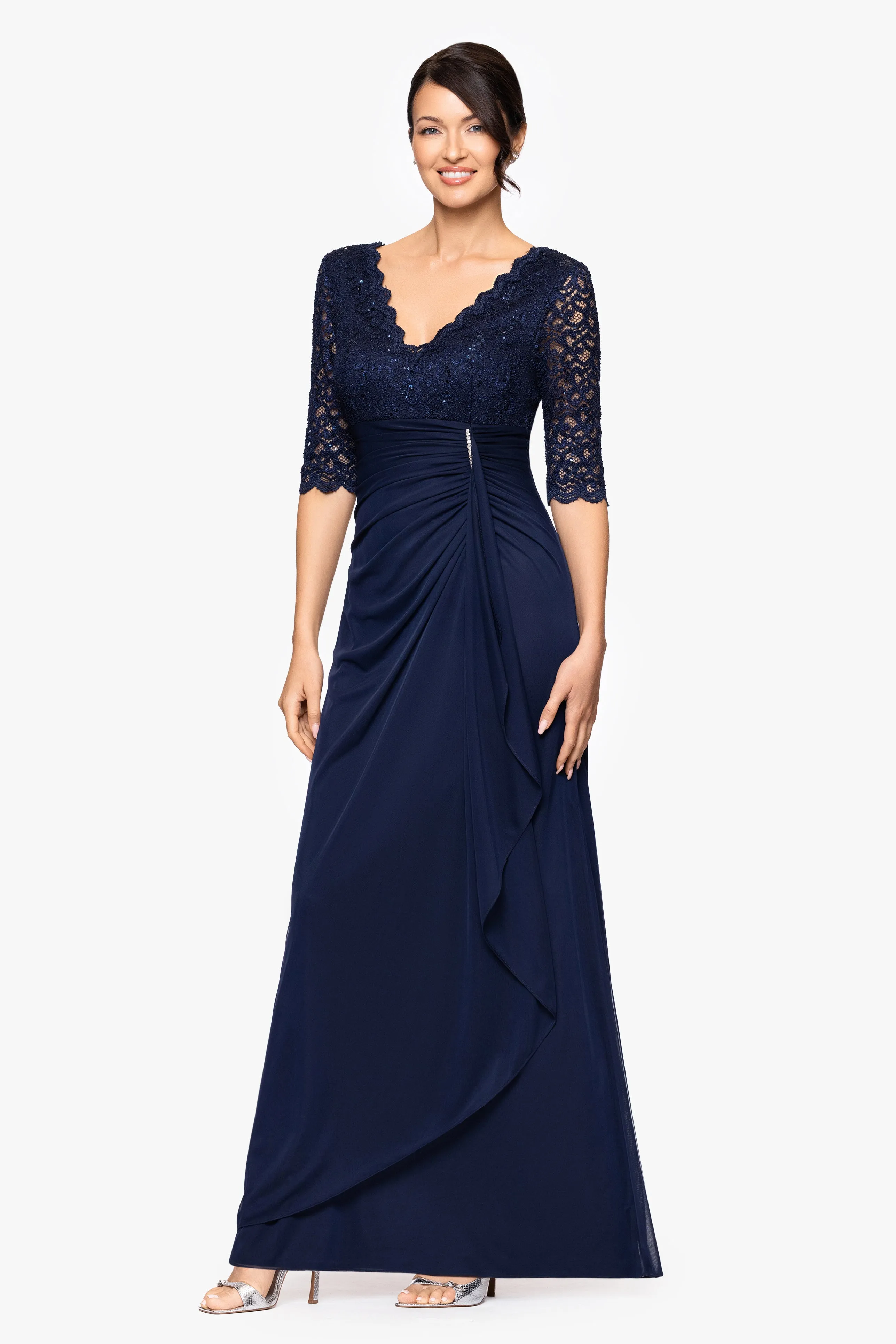"Johanna" Petite Sheer Matte Jersey 3/4 Sleeve Dress sold by Betsy & Adam product image thumbnail 4