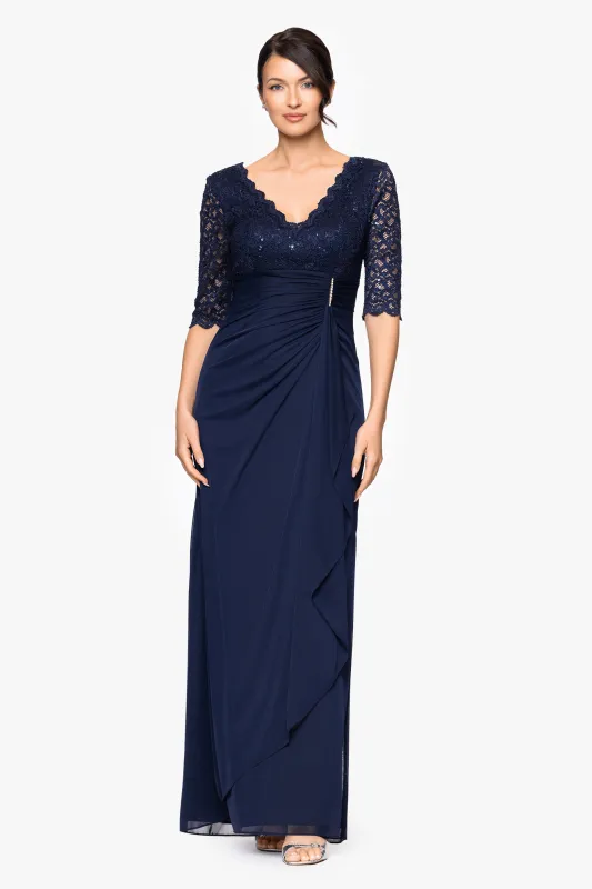 "Johanna" Petite Sheer Matte Jersey 3/4 Sleeve Dress made by Betsy & Adam
