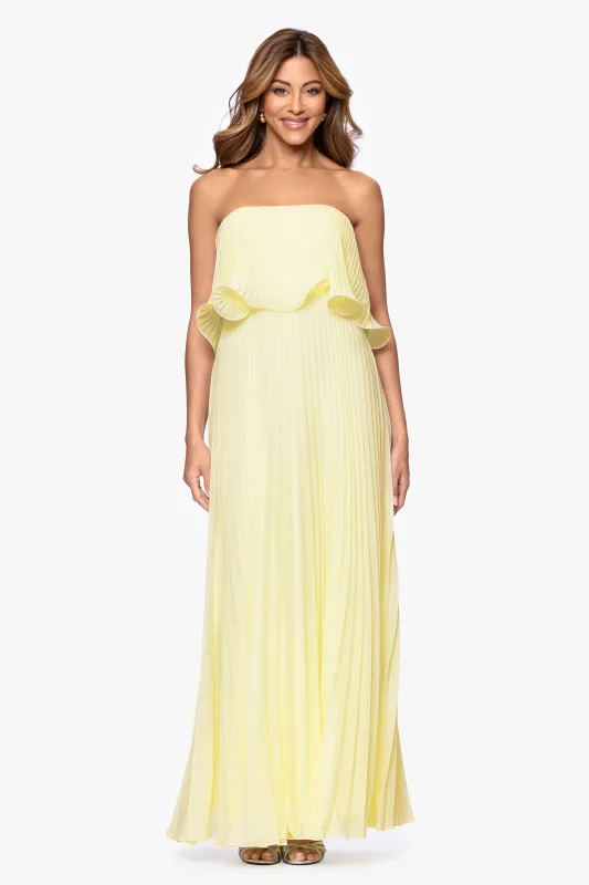 "Zoe" Chiffon Strapless Pleated Dress made by Betsy & Adam