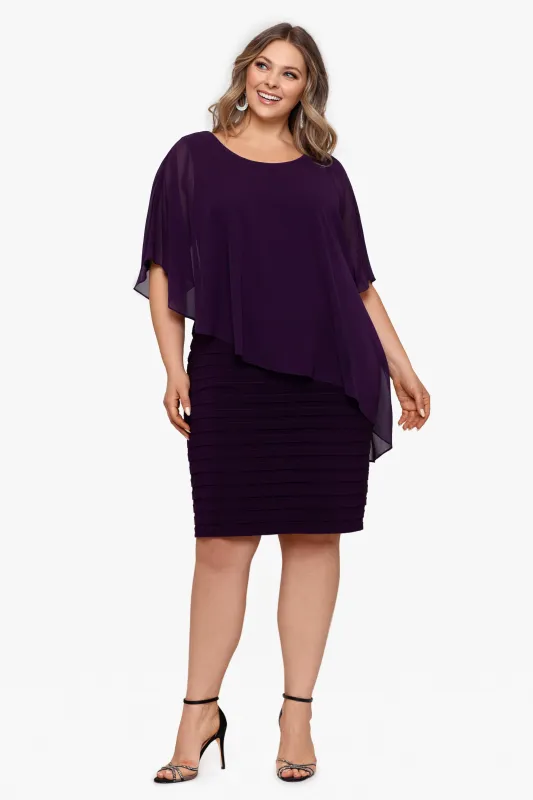 "Charlotte" Plus Jersey Knit With Chiffon Cape Shutter Dress made by Betsy & Adam