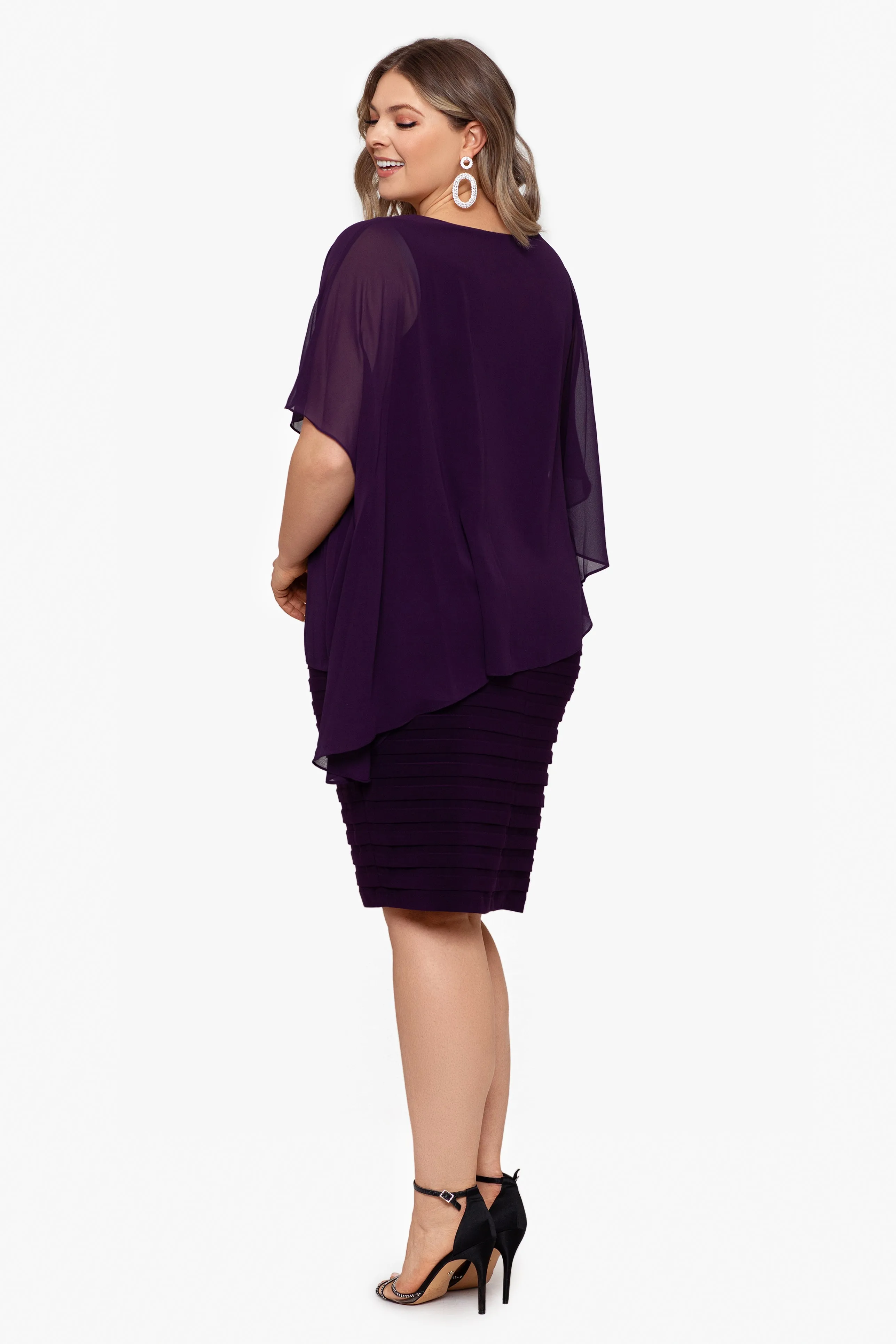 "Charlotte" Plus Jersey Knit With Chiffon Cape Shutter Dress sold by Betsy & Adam product image thumbnail 2