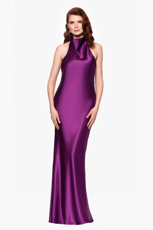 "Shannon" Satin Halter Necktie Dress made by Betsy & Adam