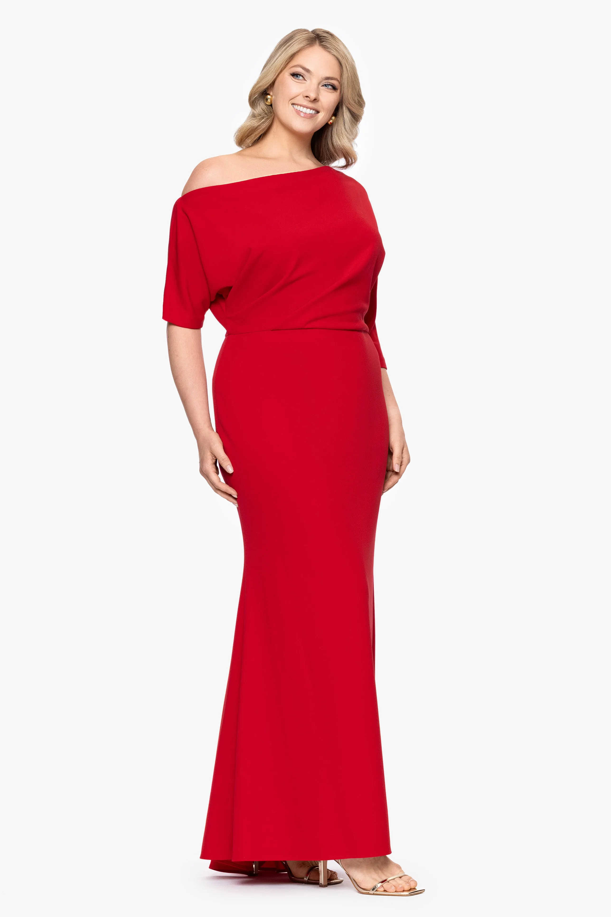“Madeline” Plus Scuba Crepe Off The Shoulder Dress sold by Betsy & Adam product image thumbnail 4