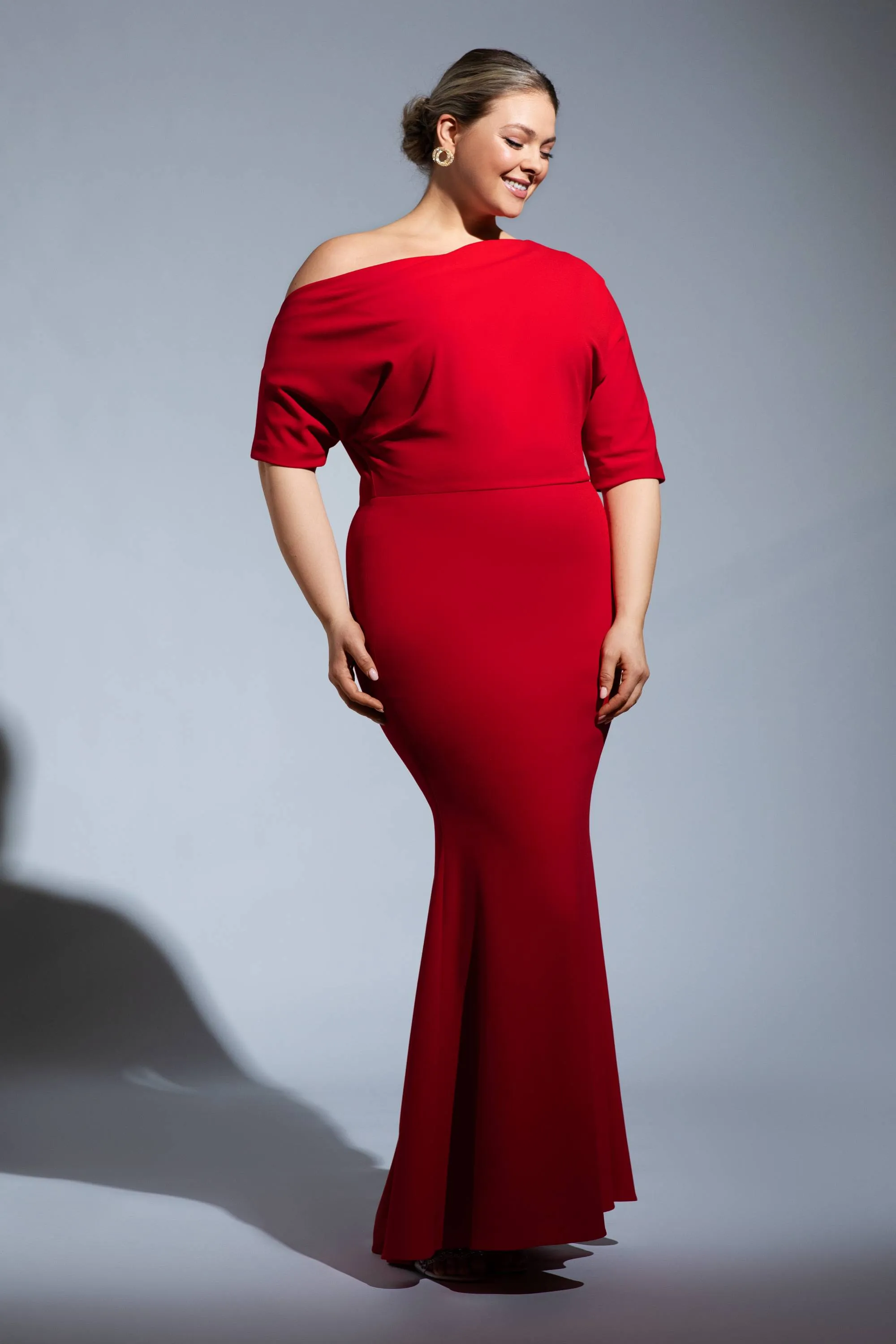 “Madeline” Plus Scuba Crepe Off The Shoulder Dress sold by Betsy & Adam product image thumbnail 5