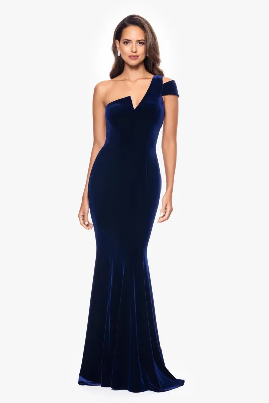 "Ella" Velvet One Shoulder Dress made by Betsy & Adam