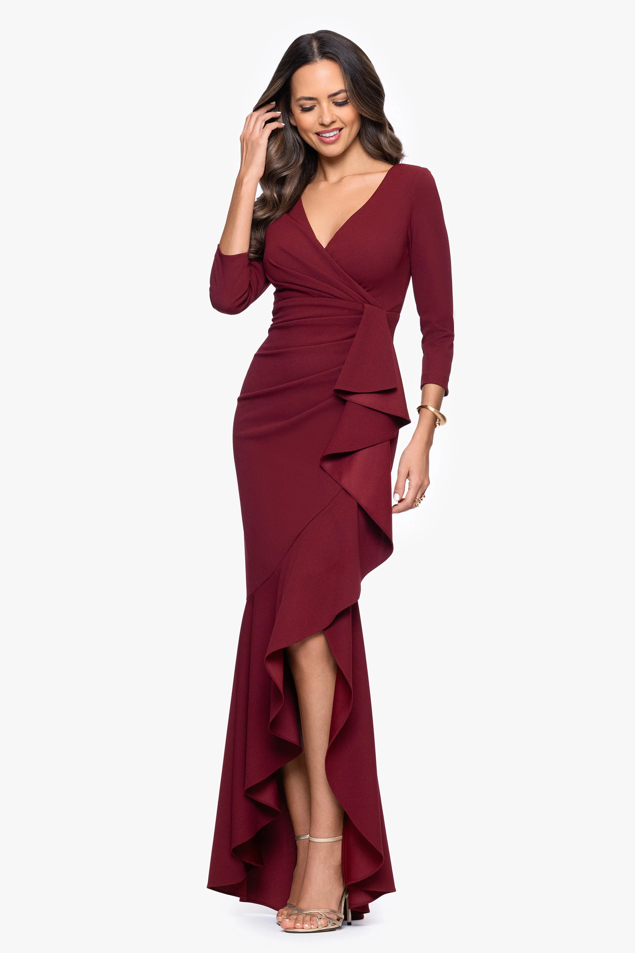 "Pauline" Scuba Crepe 3/4 Sleeve Ruffle Dress sold by Betsy & Adam product image thumbnail 5