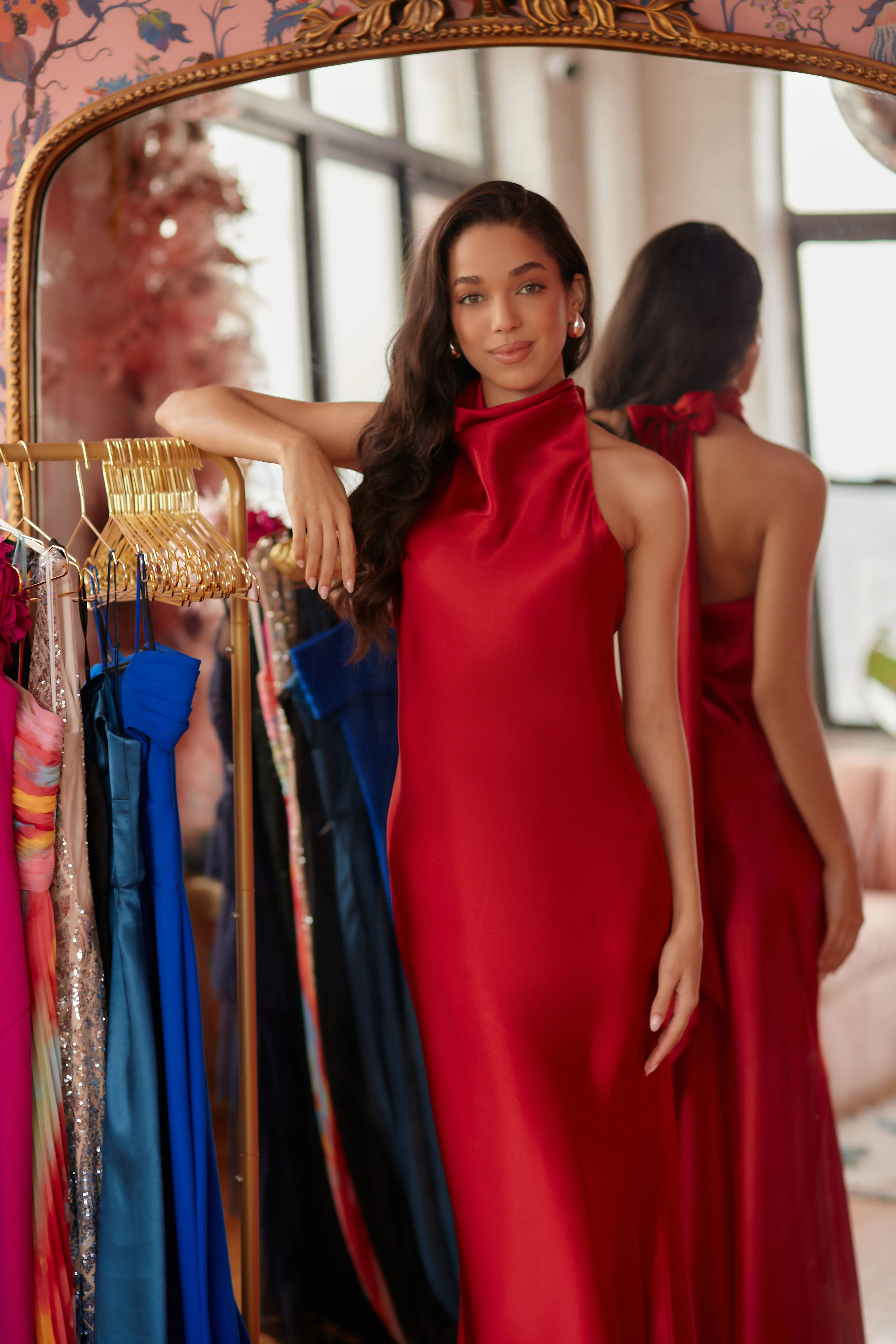"Shannon" Satin Halter Necktie Dress sold by Betsy & Adam product image thumbnail 5