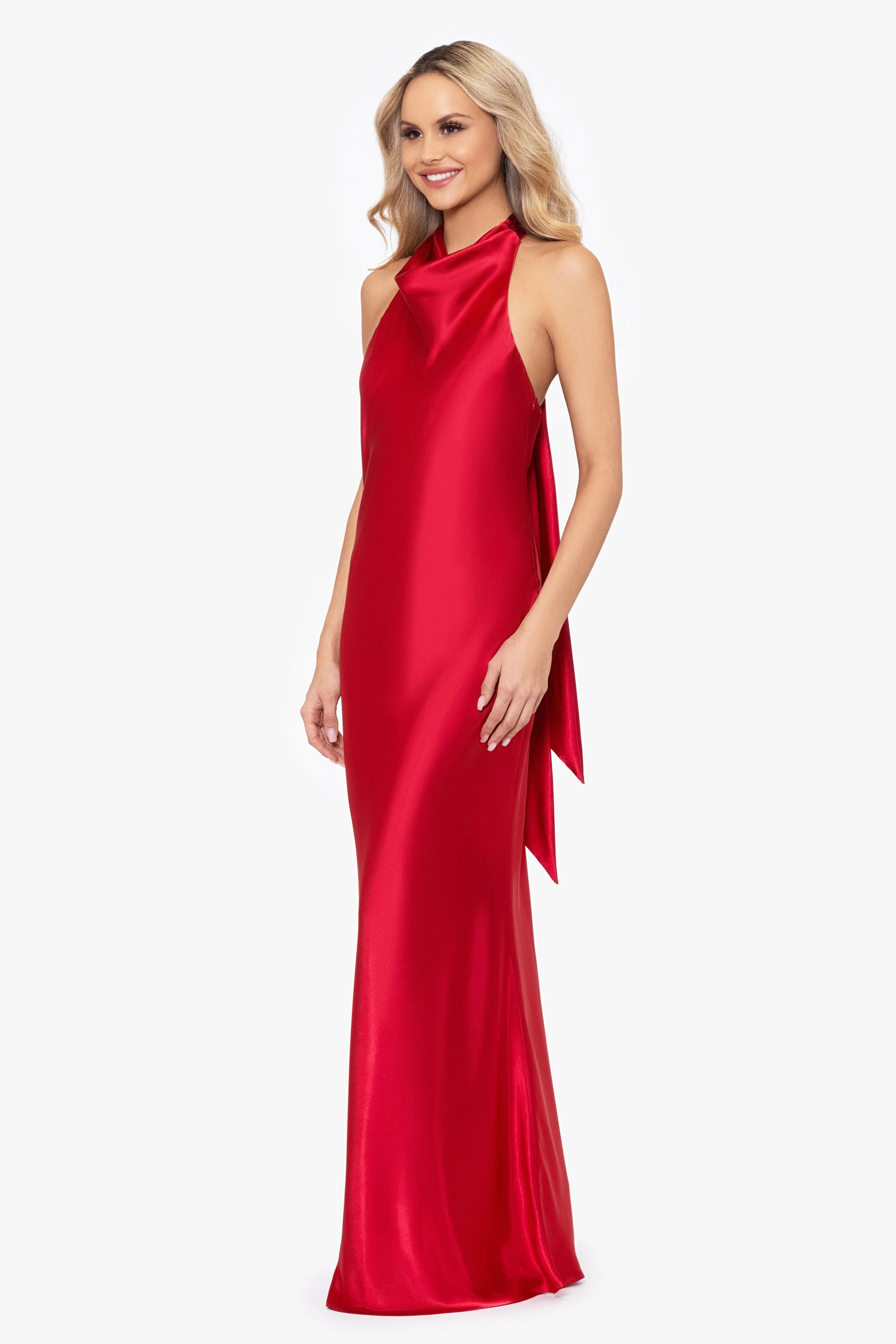 "Shannon" Satin Halter Necktie Dress sold by Betsy & Adam product image thumbnail 4