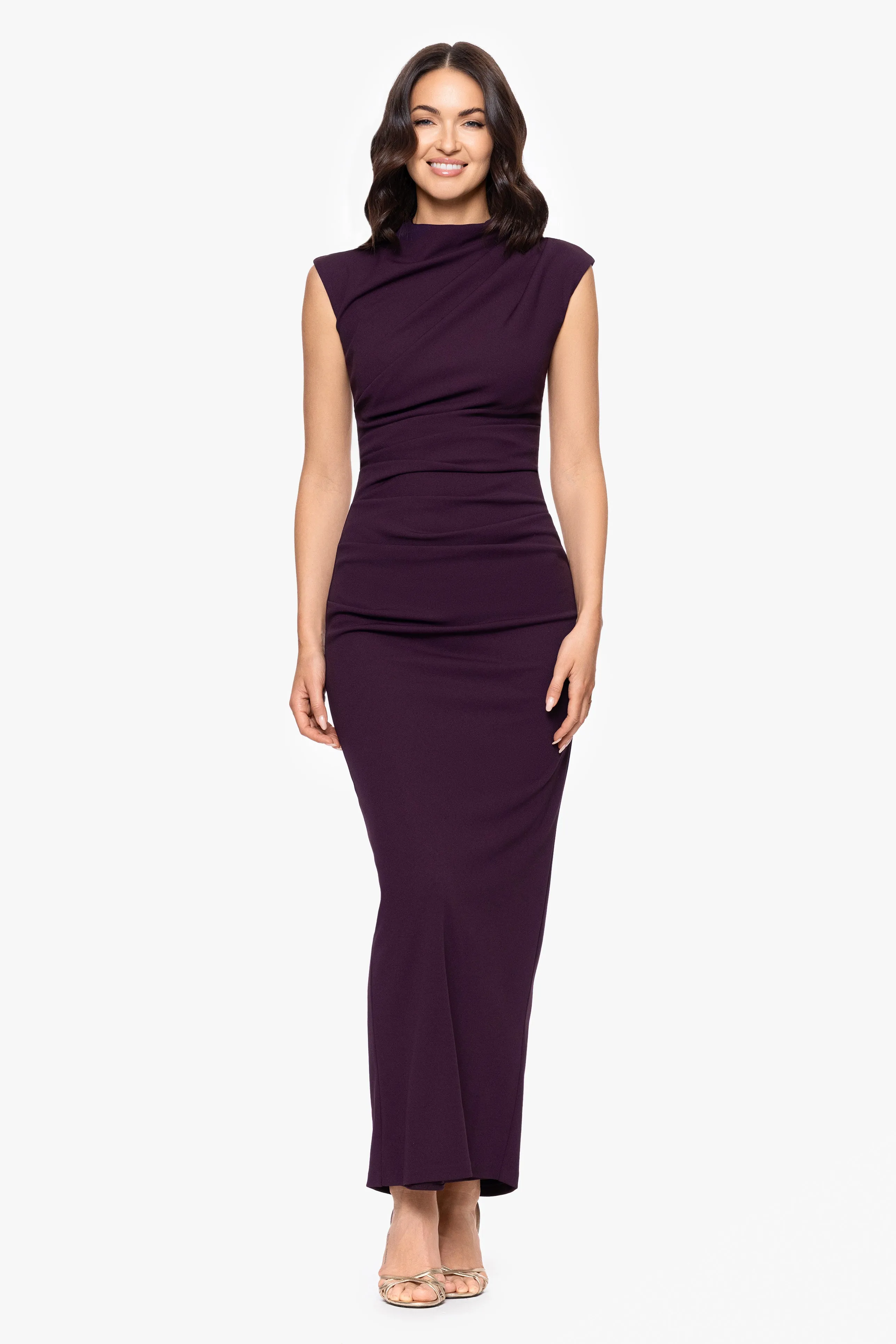 “Katalina” Scuba Crepe Ruched Mock Neck Dress sold by Betsy & Adam