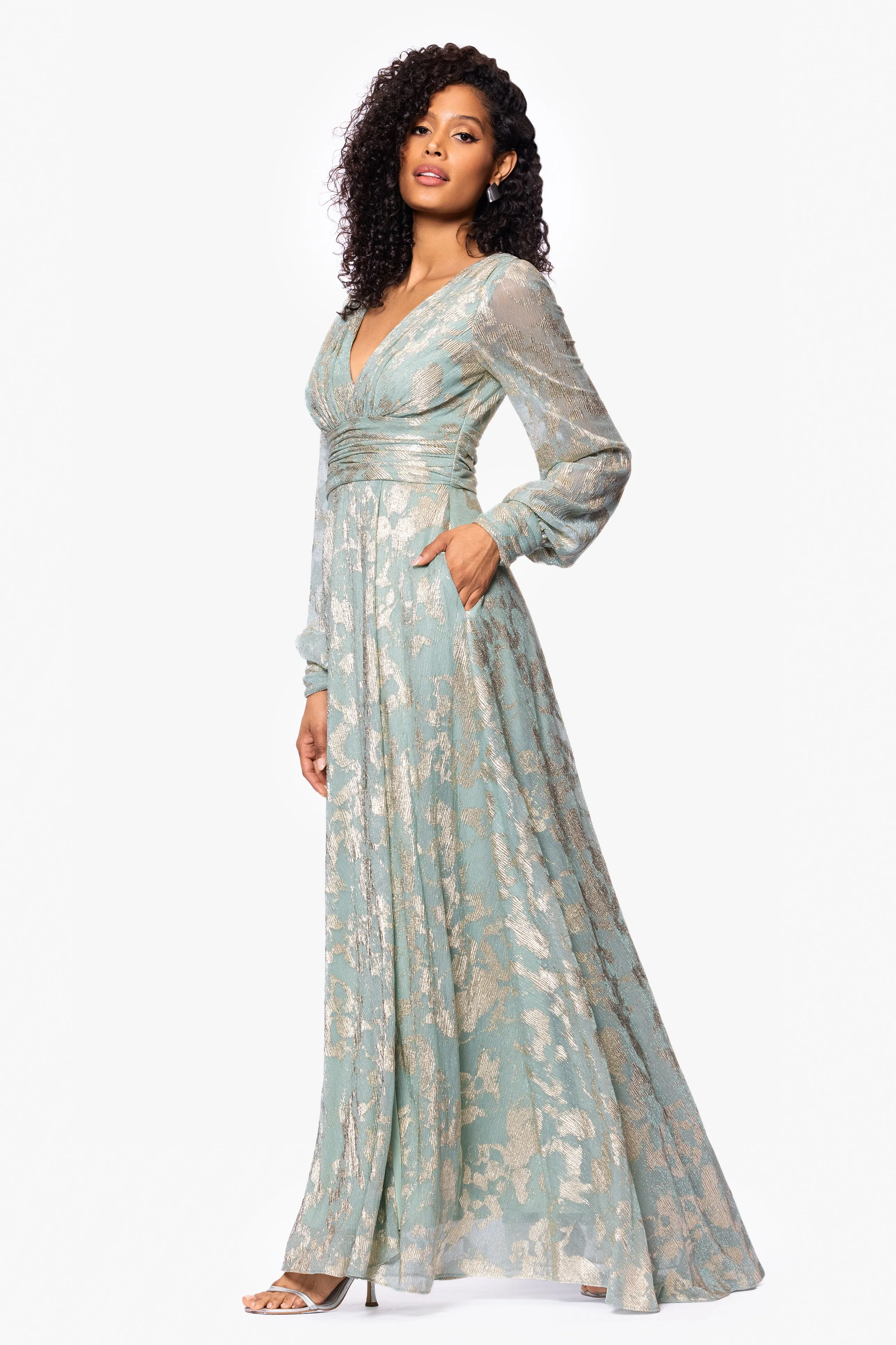 "Melanie" Petite Metallic Knit V-Neck Long Sleeve Dress sold by Betsy & Adam product image thumbnail 4