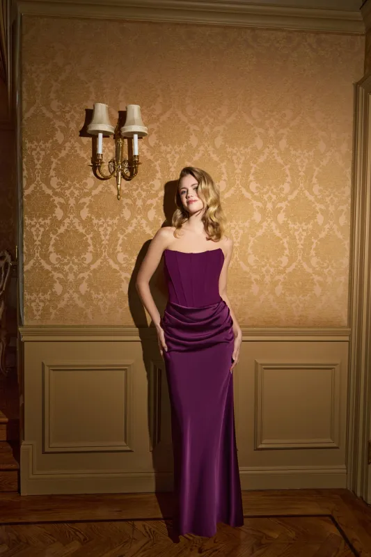"Debra" Scuba Crepe & Satin Strapless Dress made by Betsy & Adam