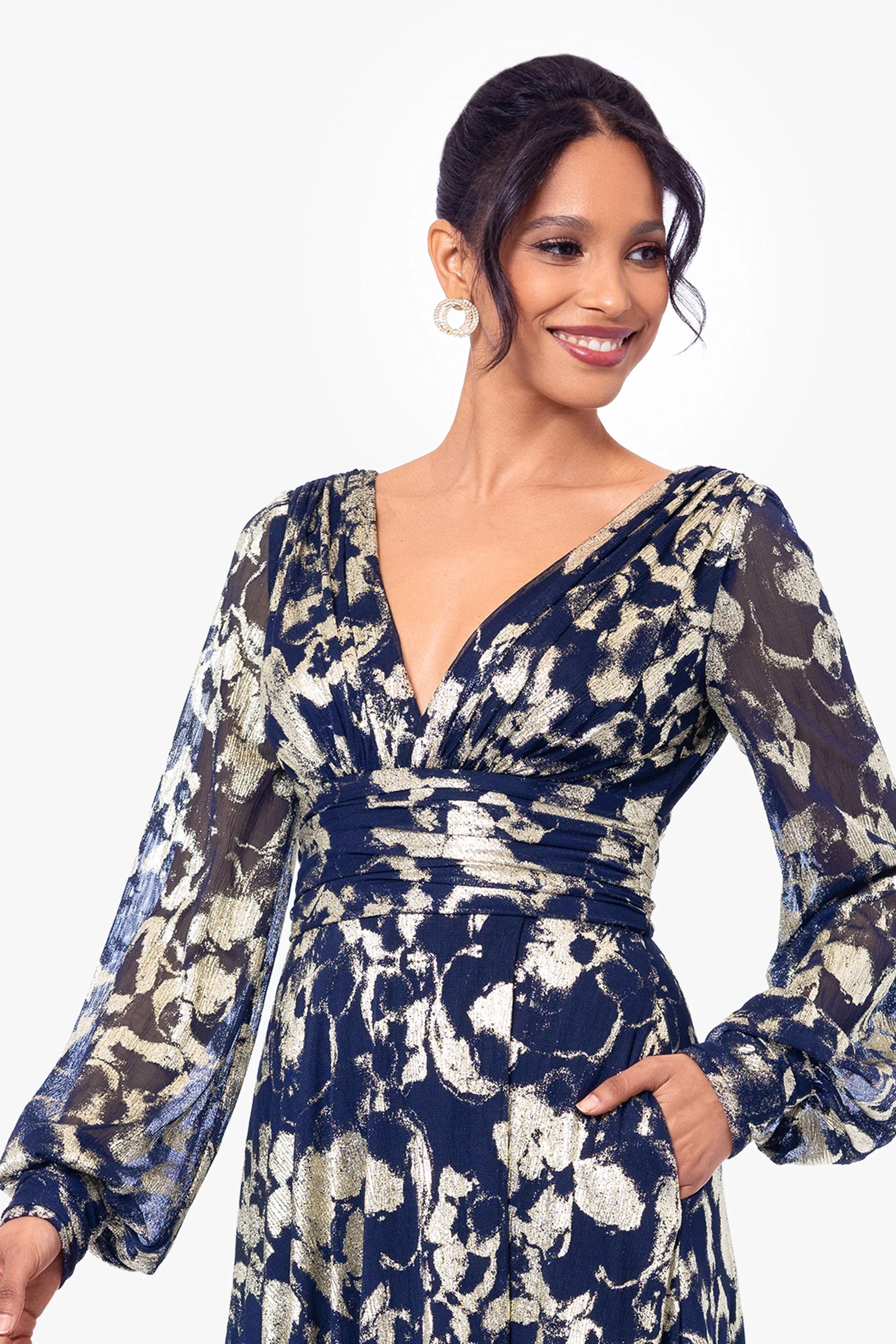 "Annabelle" Petite Metallic Foil Long Mesh Sleeve Dress sold by Betsy & Adam product image thumbnail 2